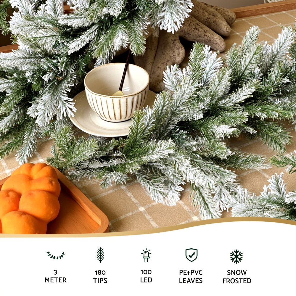Jingle Jollys 3M Christmas Garland Pre-lit LED Lights Snow Frosted Tips Decor - Homecoze
