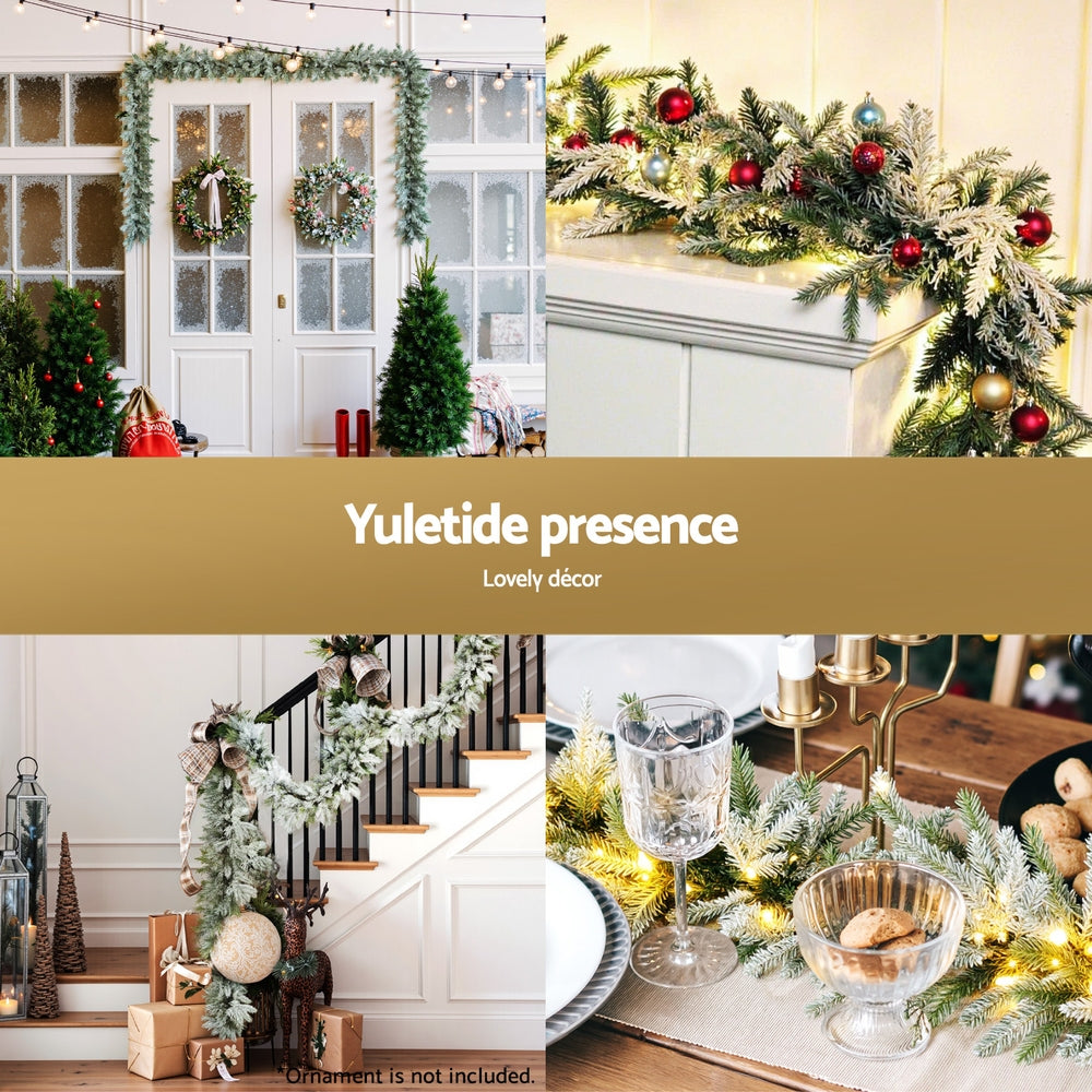 Jingle Jollys 3M Christmas Garland Pre-lit LED Lights Snow Frosted Tips Decor - Homecoze