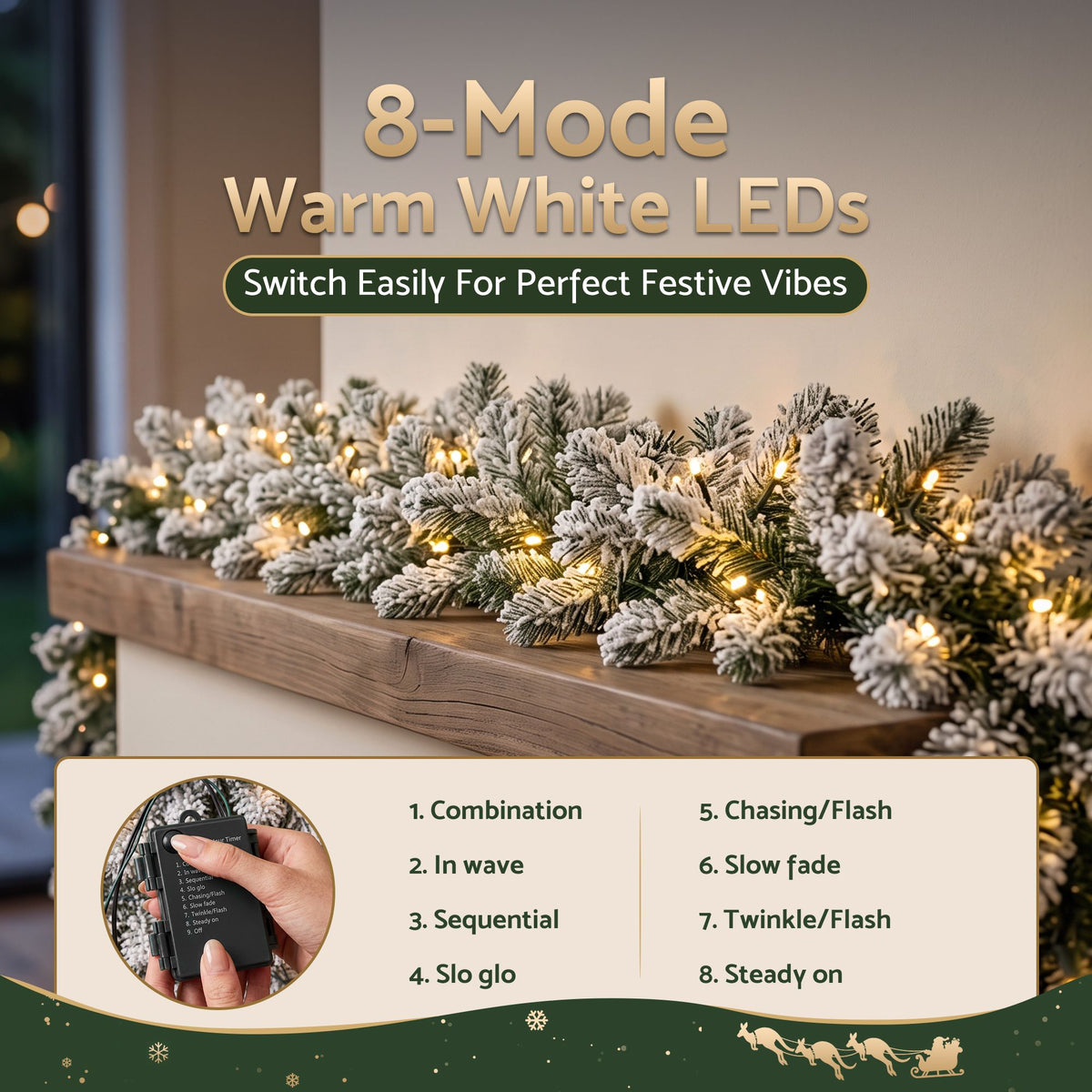 6FT (1.8m) Pre-lit LED Snow Flocked Christmas Garland