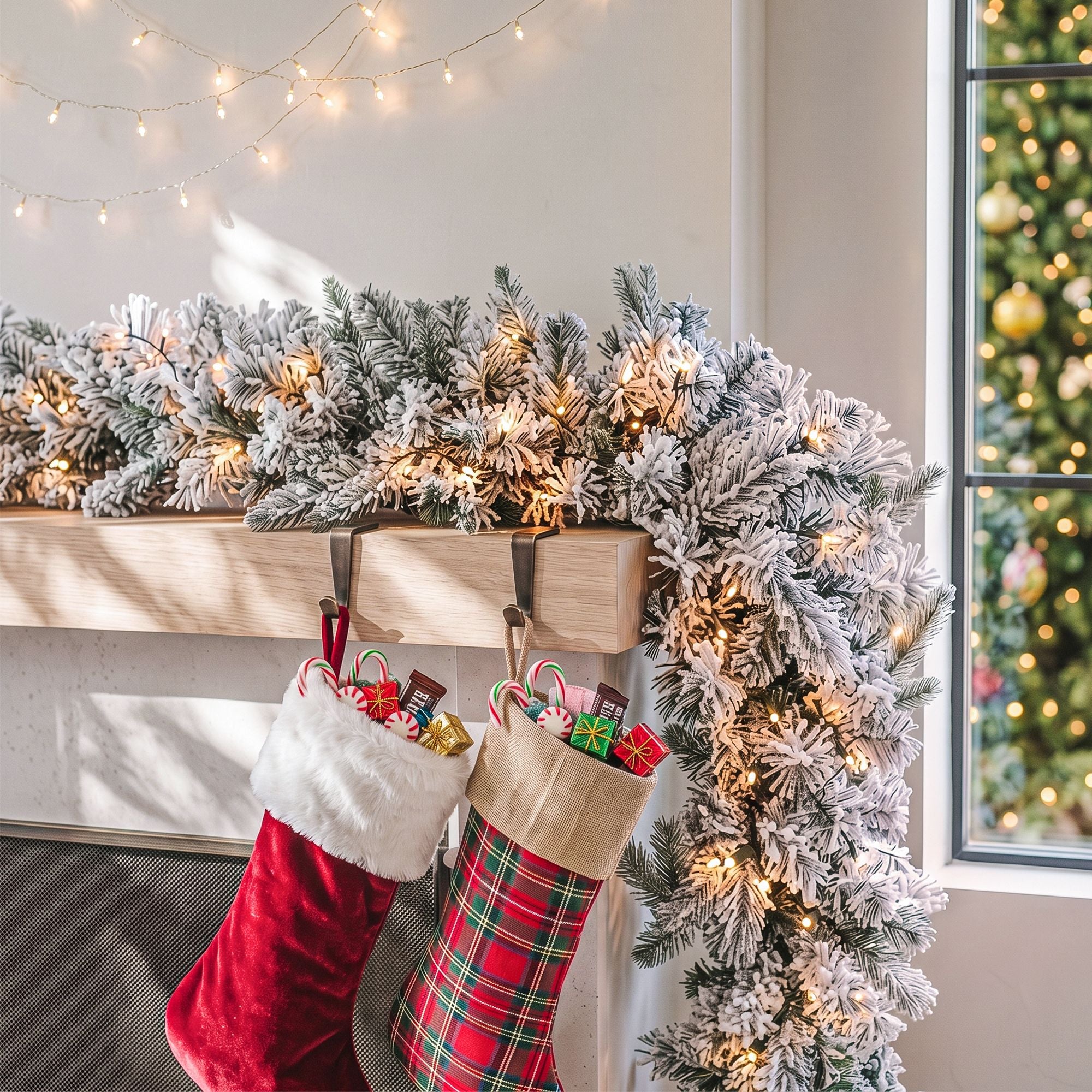 6FT (1.8m) Pre-lit LED Snow Flocked Christmas Garland