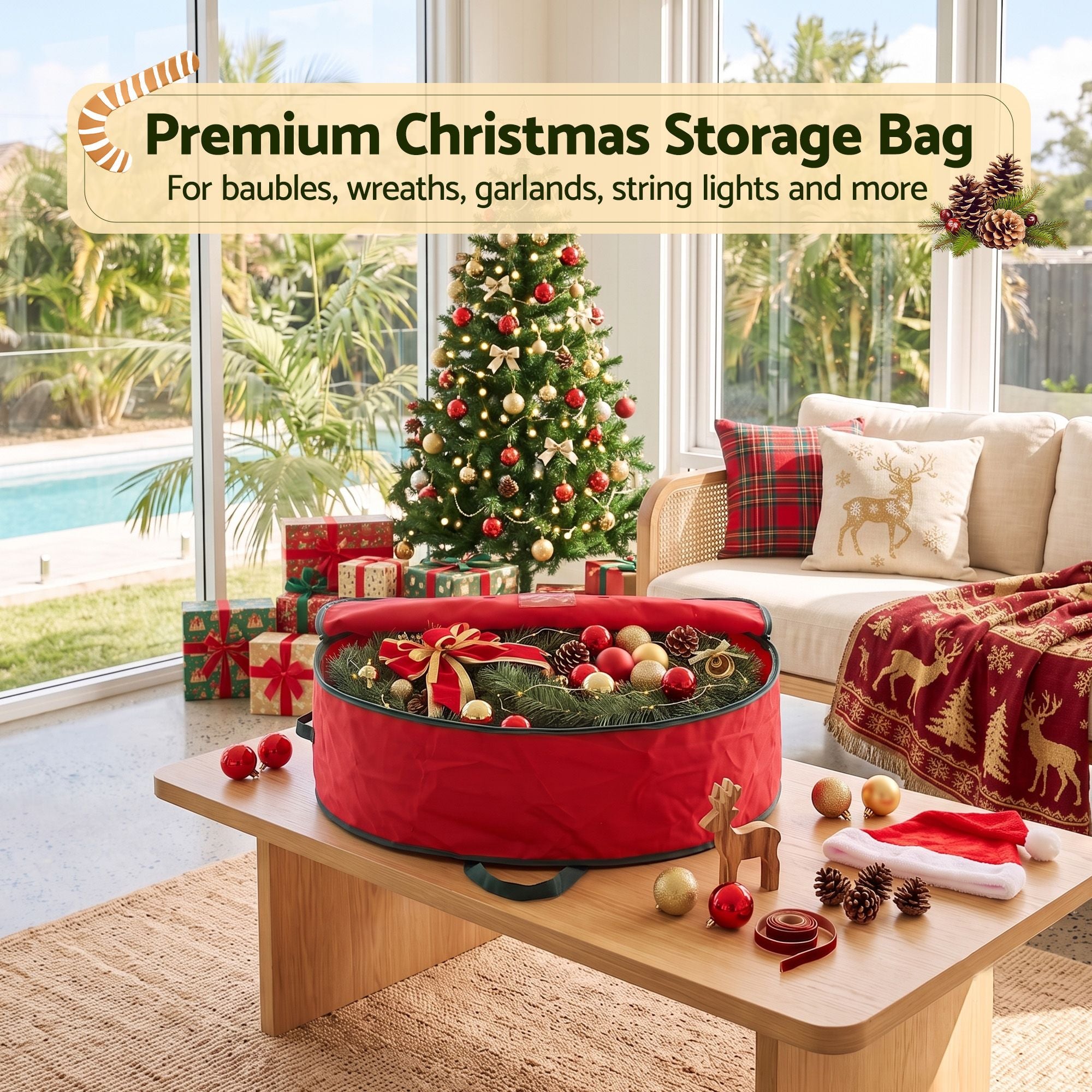 Christmas Wreath & Garland Storage Bag 90cm - Red