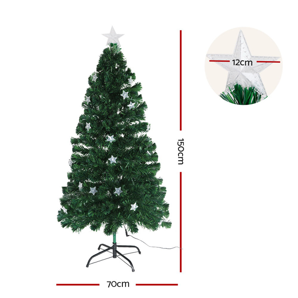 5FT (1.5m) Optic Fibre Stars Self-lit Green Christmas Tree - 180 Tips Homecoze