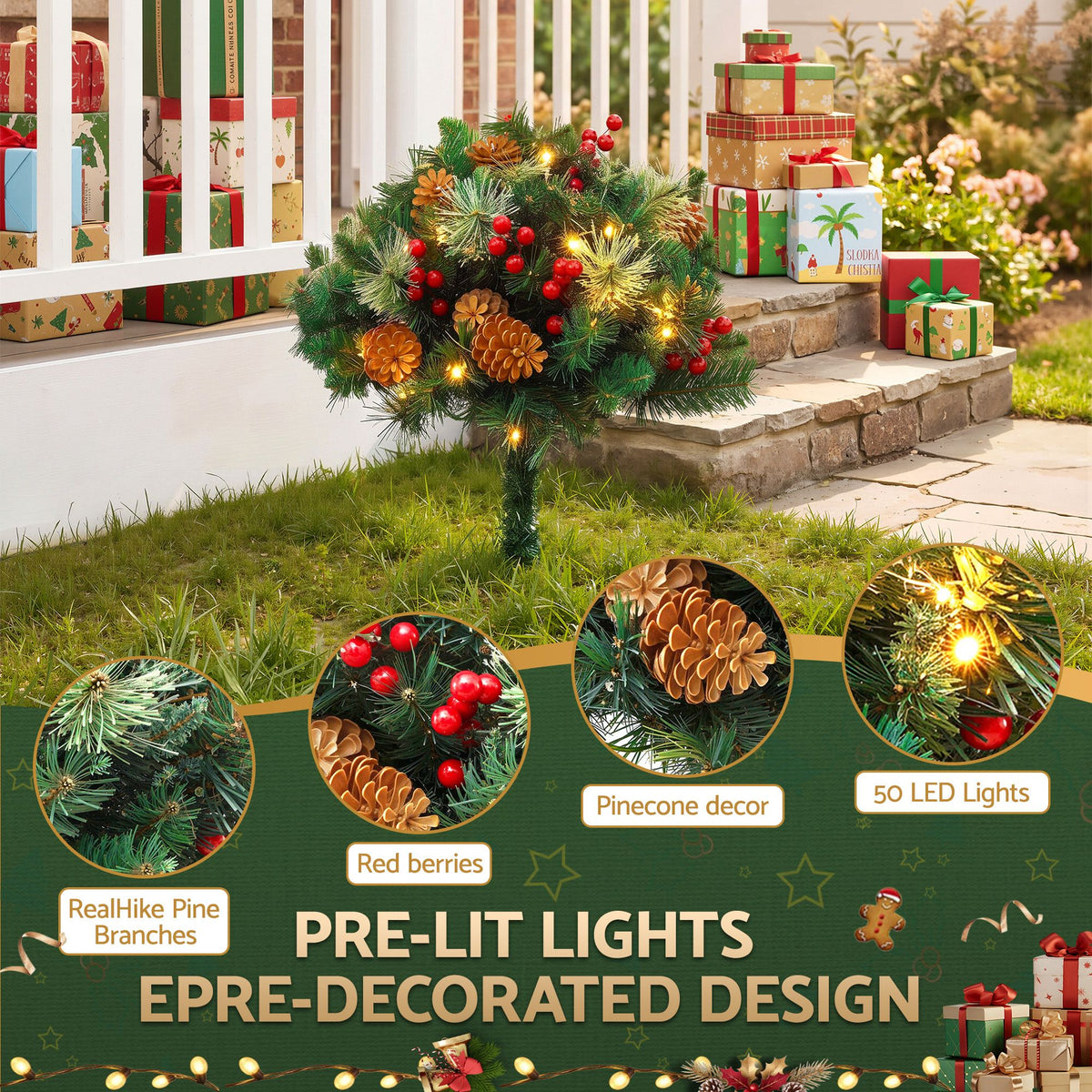 2PC Mini Christmas Tree Lights 50 LED - Warm White