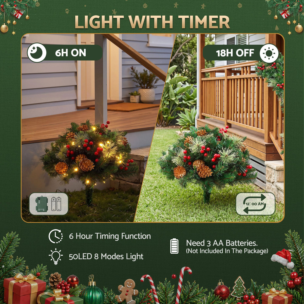 2PC Mini Christmas Tree Lights 50 LED - Warm White