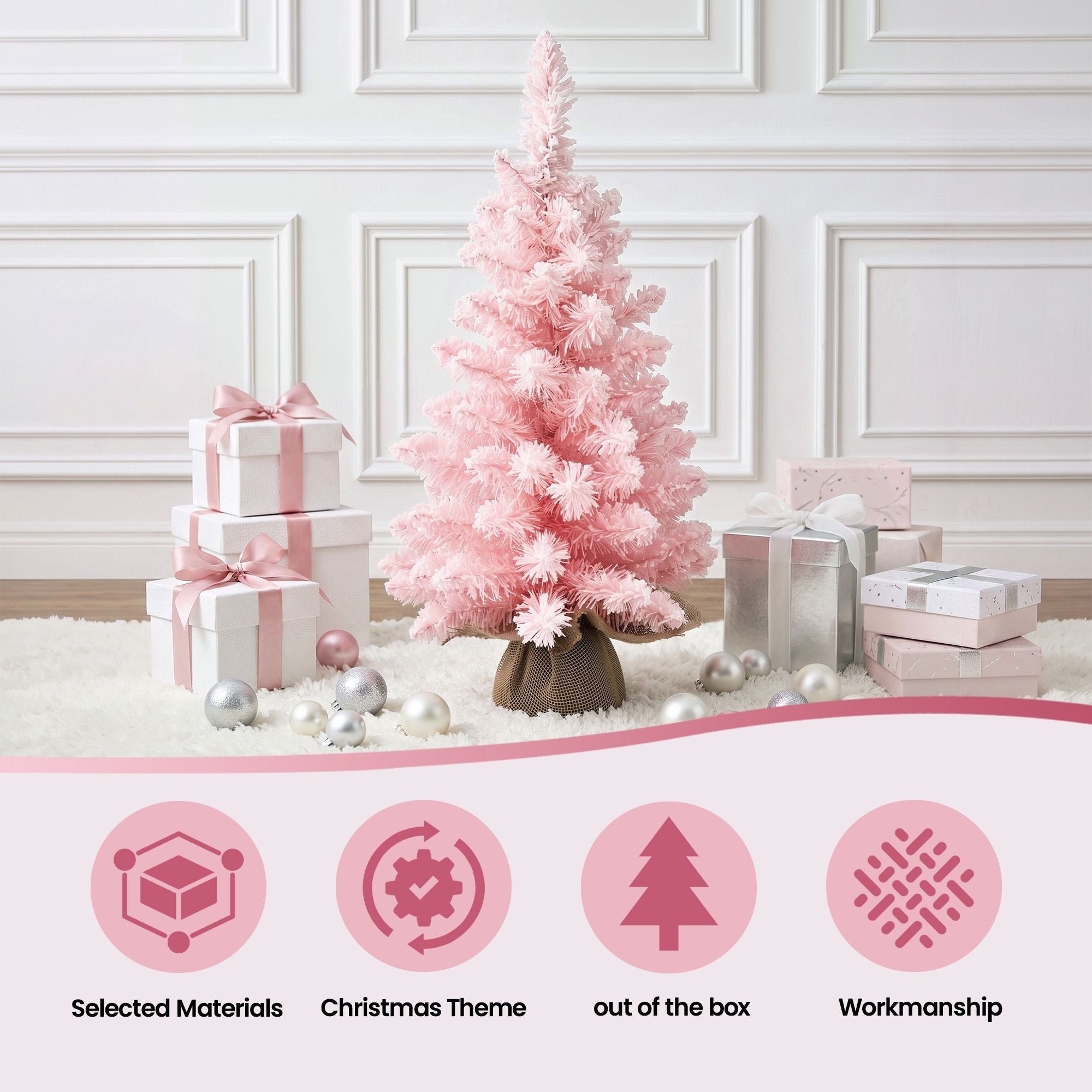 2FT Mini Snow Flocked Christmas Tree - Pink