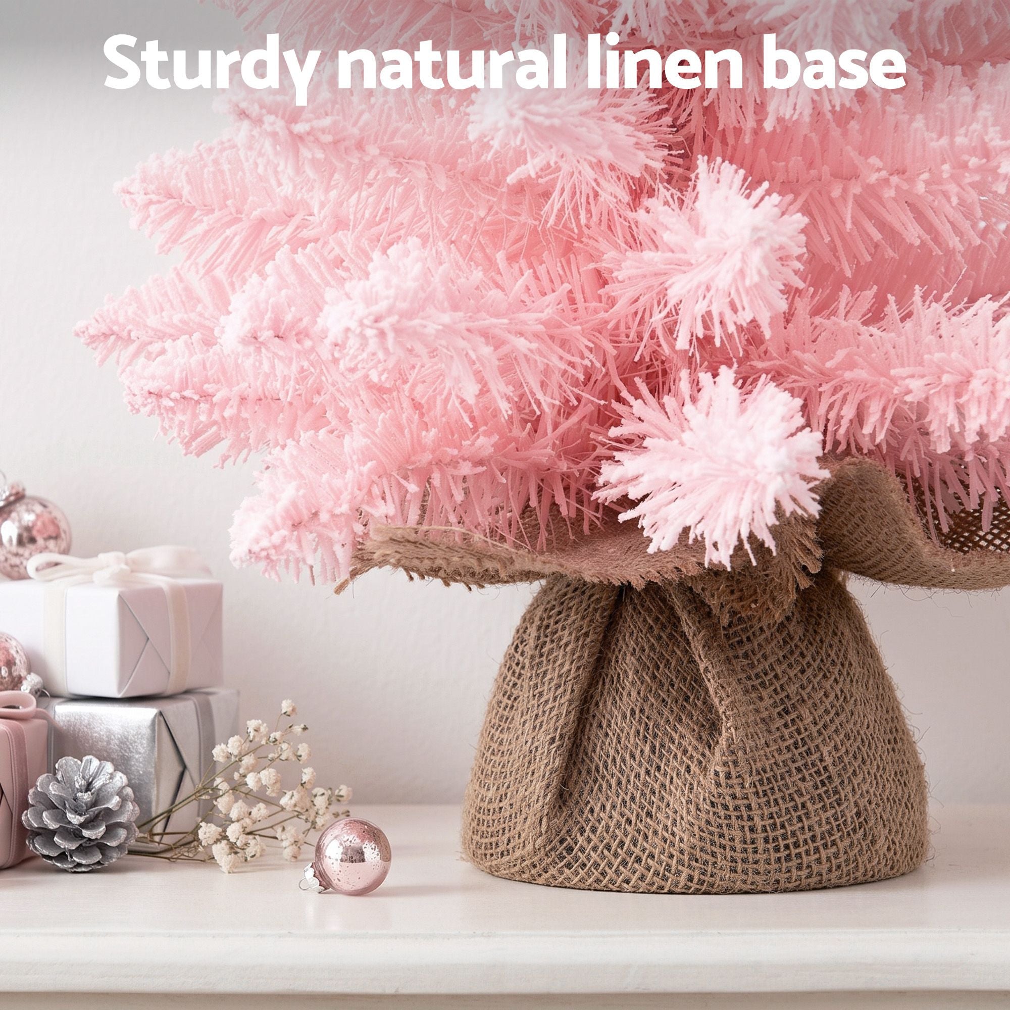 2FT Mini Snow Flocked Christmas Tree - Pink