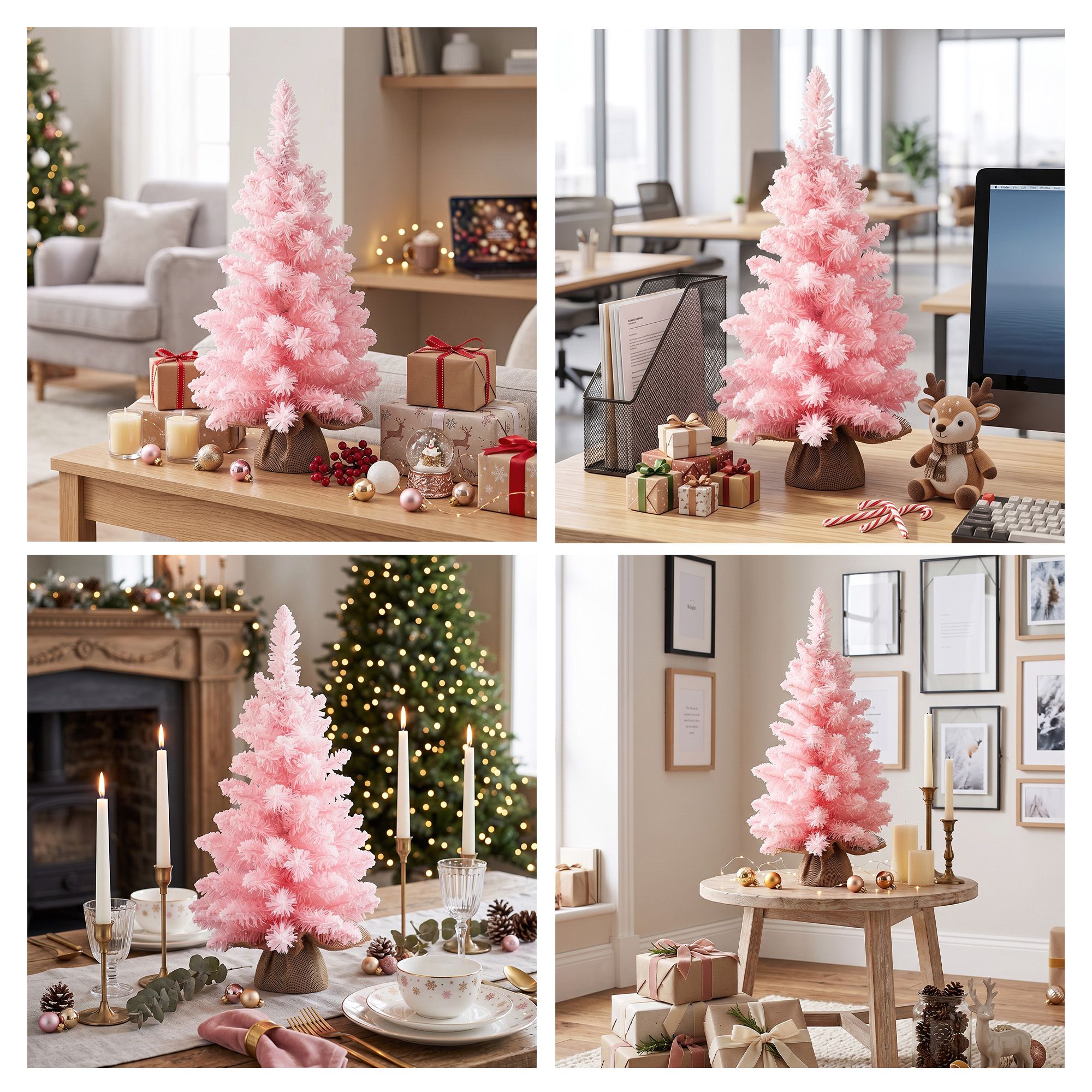 2FT Mini Snow Flocked Christmas Tree - Pink