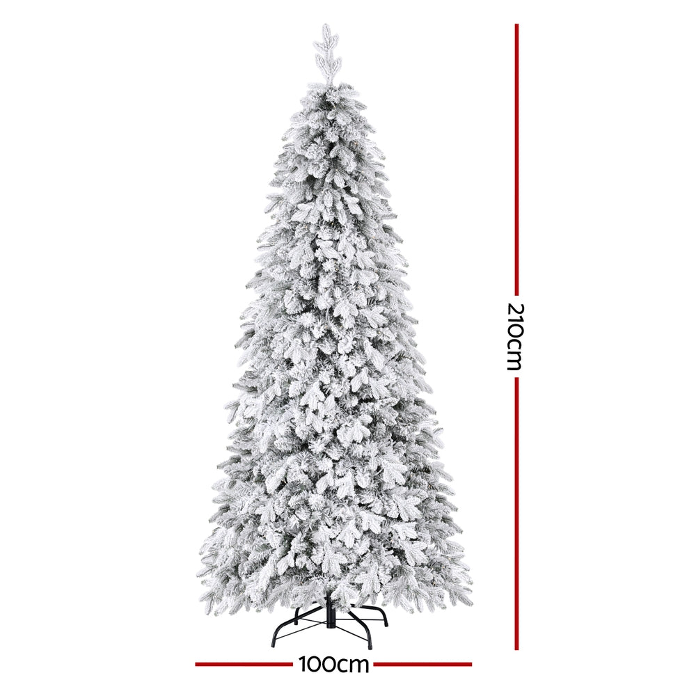Jingle Jollys Christmas Tree 2.1m Flocking Pencil Tree LED Xmas 860 Tips White - Homecoze