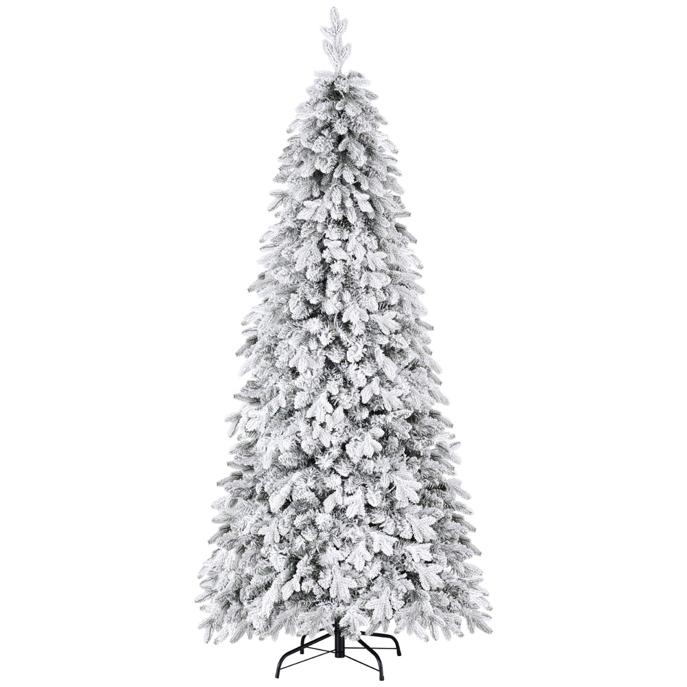 Jingle Jollys Christmas Tree 2.1m Flocking Pencil Tree LED Xmas 860 Tips White - Homecoze