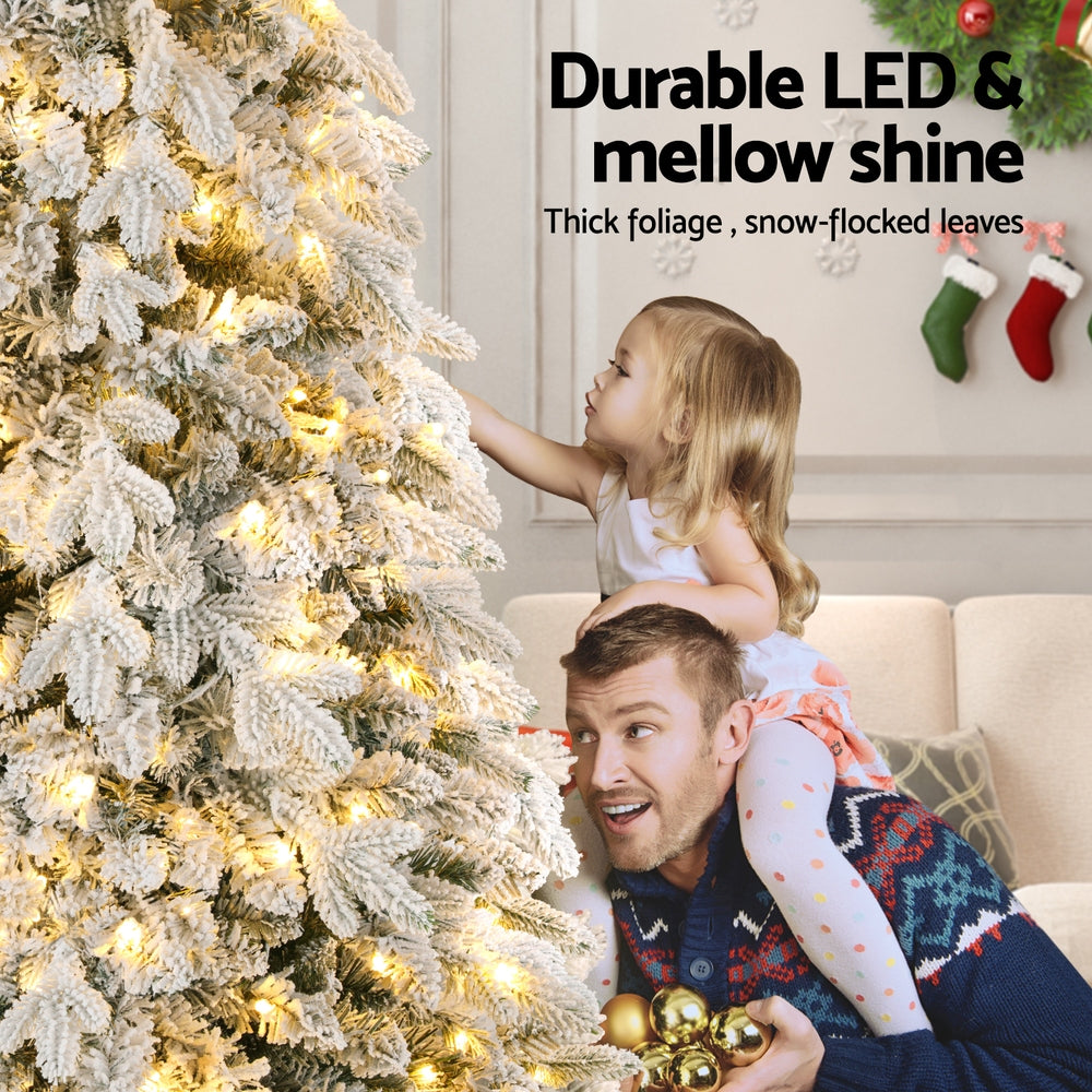 Jingle Jollys Christmas Tree 2.1m Flocking Pencil Tree LED Xmas 860 Tips White - Homecoze