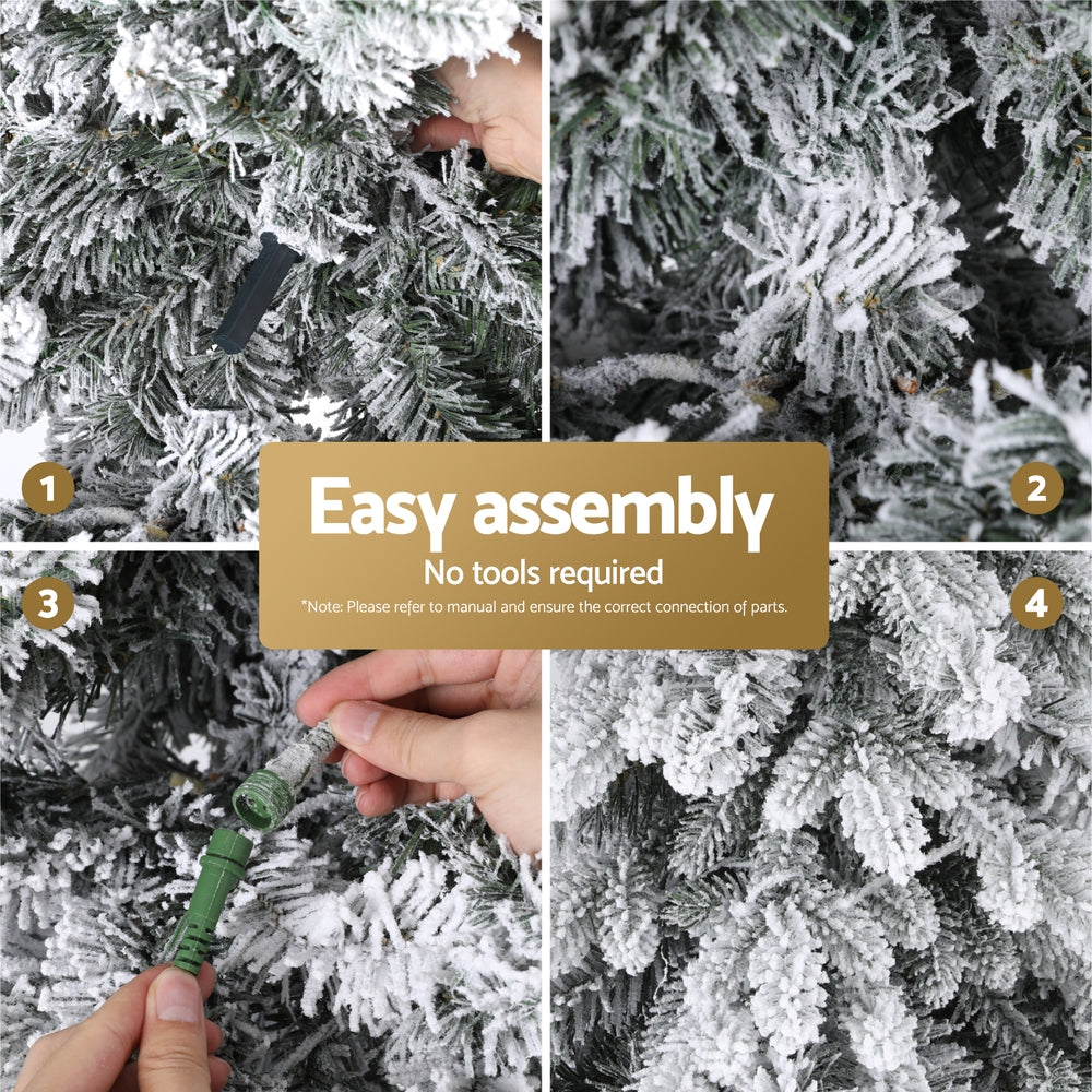 Jingle Jollys Christmas Tree 2.1m Flocking Pencil Tree LED Xmas 860 Tips White - Homecoze
