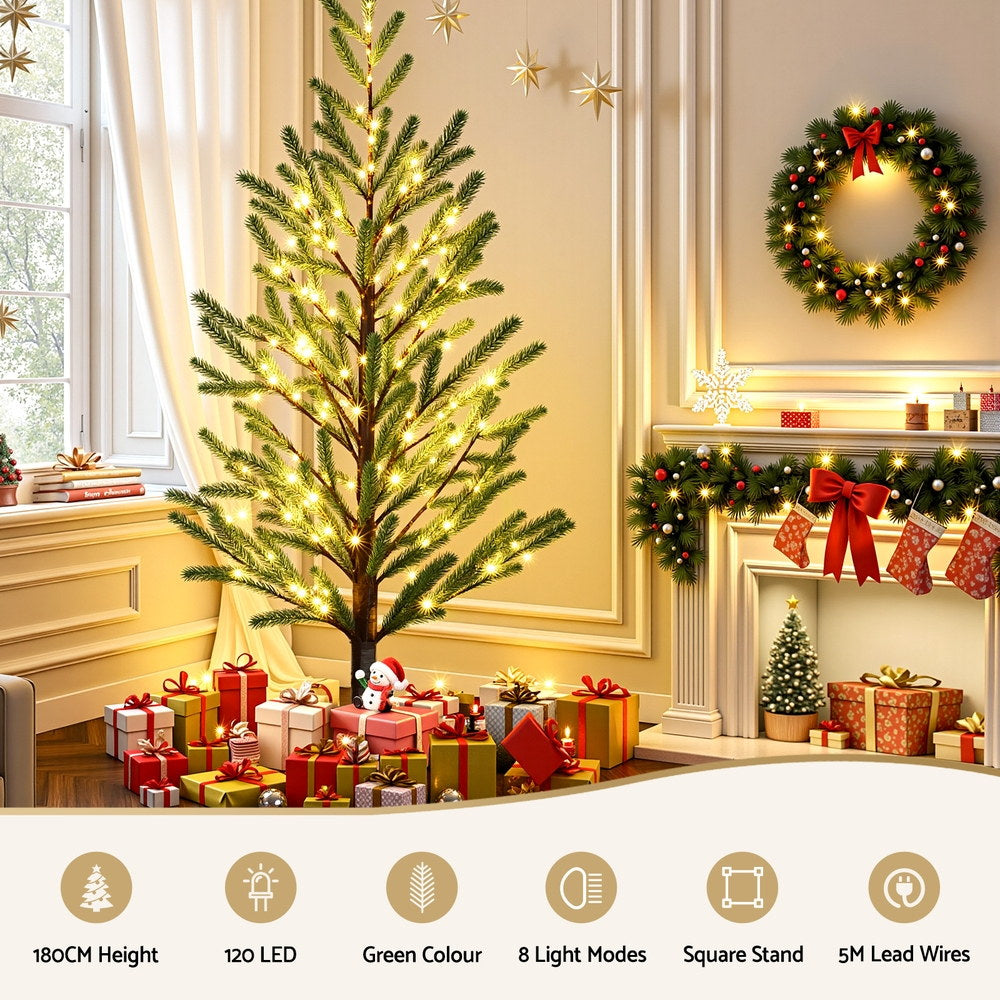Jingle Jollys Christmas Tree 1.8M Pre-lit LED Xmas Tree 8 Modes Party Decoration - Homecoze