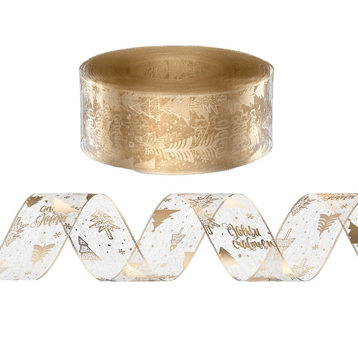 Jingle Jollys 20M Christmas Ribbon Roll Bow Printed Xmas Tree Decor Gift Gold - Homecoze