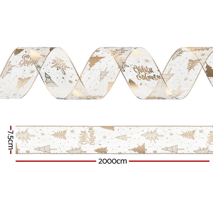 Jingle Jollys 20M Christmas Ribbon Roll Bow Printed Xmas Tree Decor Gift Gold - Homecoze