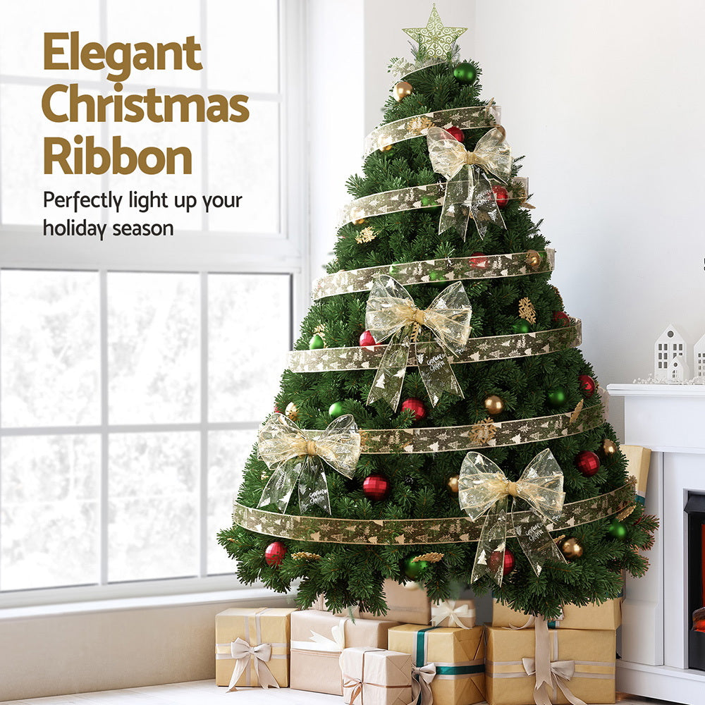 Jingle Jollys 20M Christmas Ribbon Roll Bow Printed Xmas Tree Decor Gift Gold - Homecoze