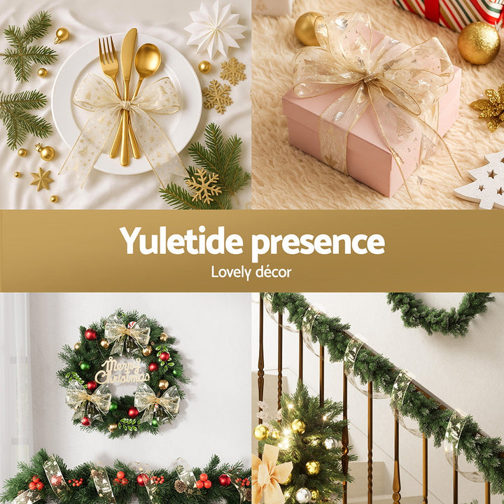 Jingle Jollys 20M Christmas Ribbon Roll Bow Printed Xmas Tree Decor Gift Gold - Homecoze