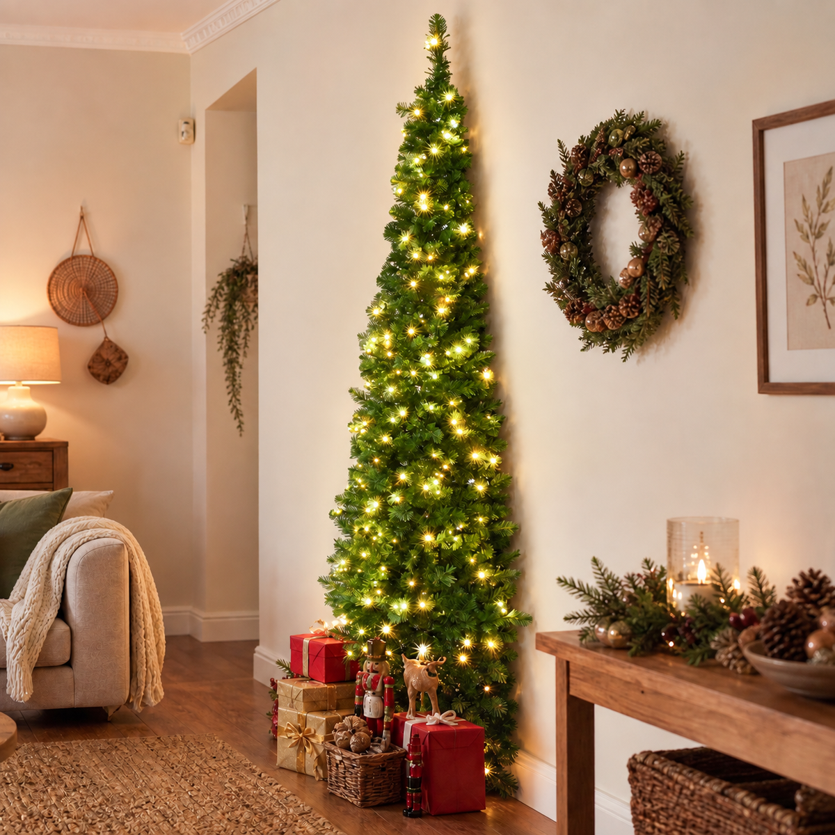 8FT Pre-lit LED Corner Half Christmas Tree - 557 Tips