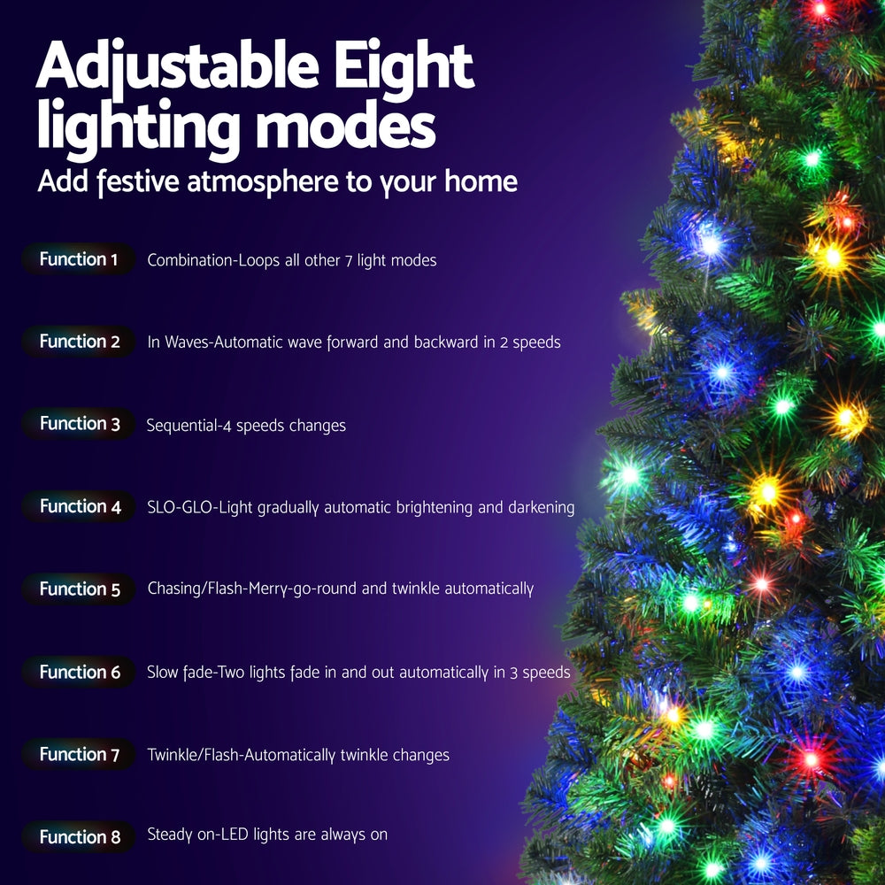 Jingle Jollys 1.8M Pre-lit Christmas Tree 8 Mode Multi Colour 200 LED Light Xmas - Homecoze