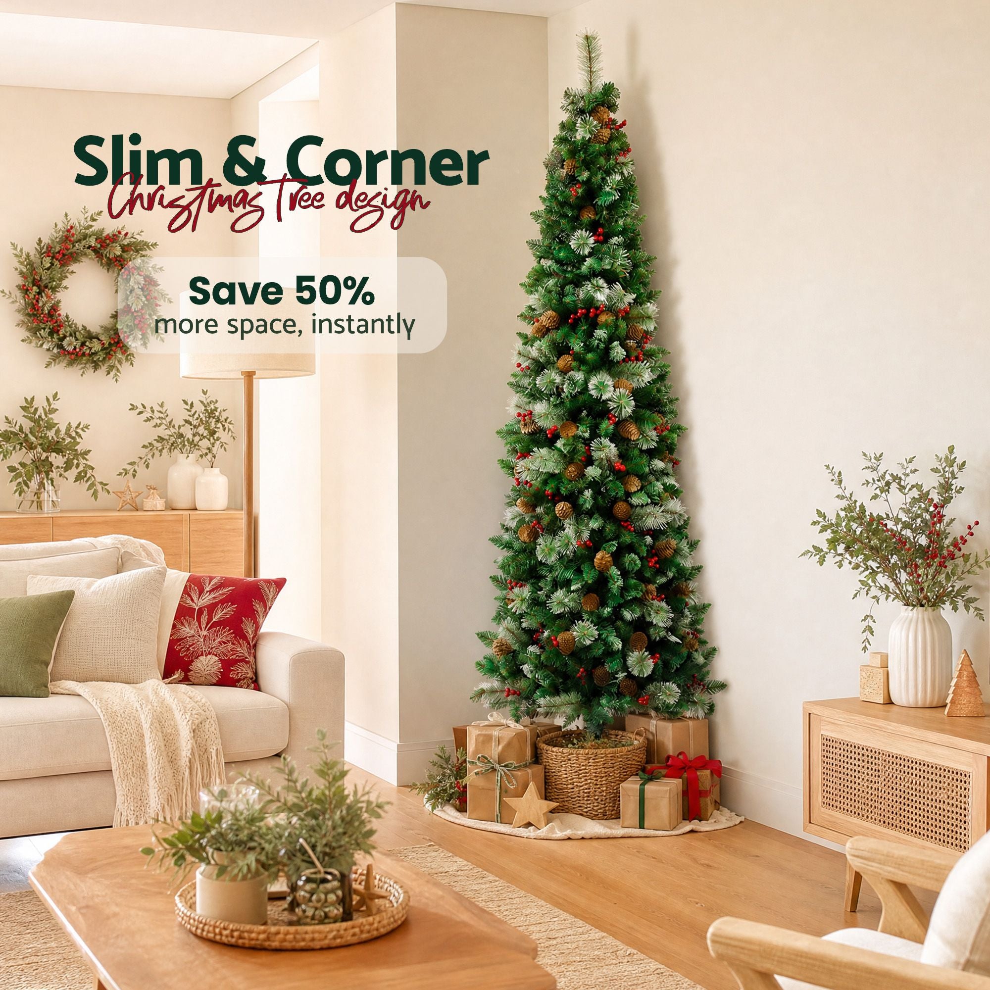 7FT Corner Half Christmas Tree - 402 Tips