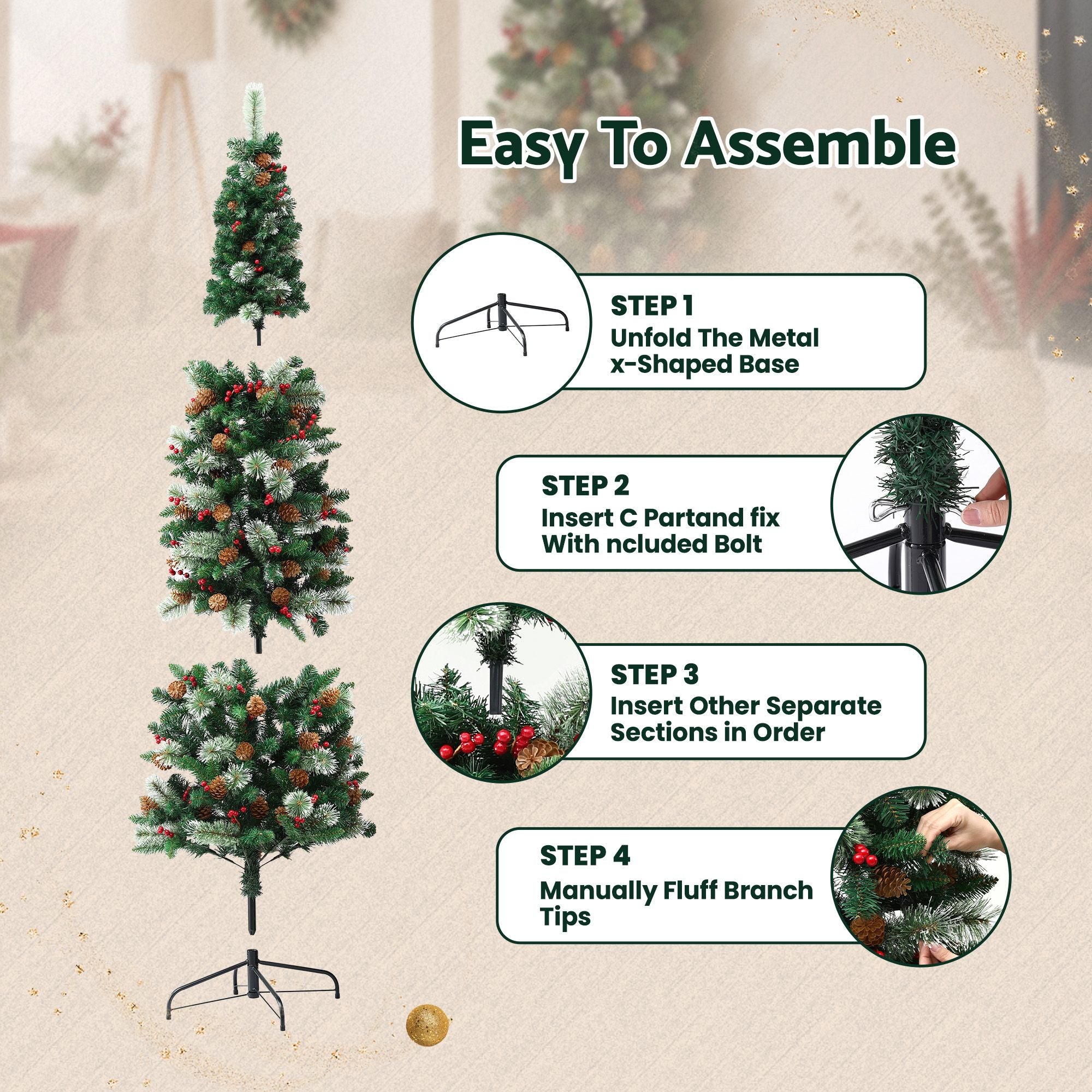 7FT Corner Half Christmas Tree - 402 Tips