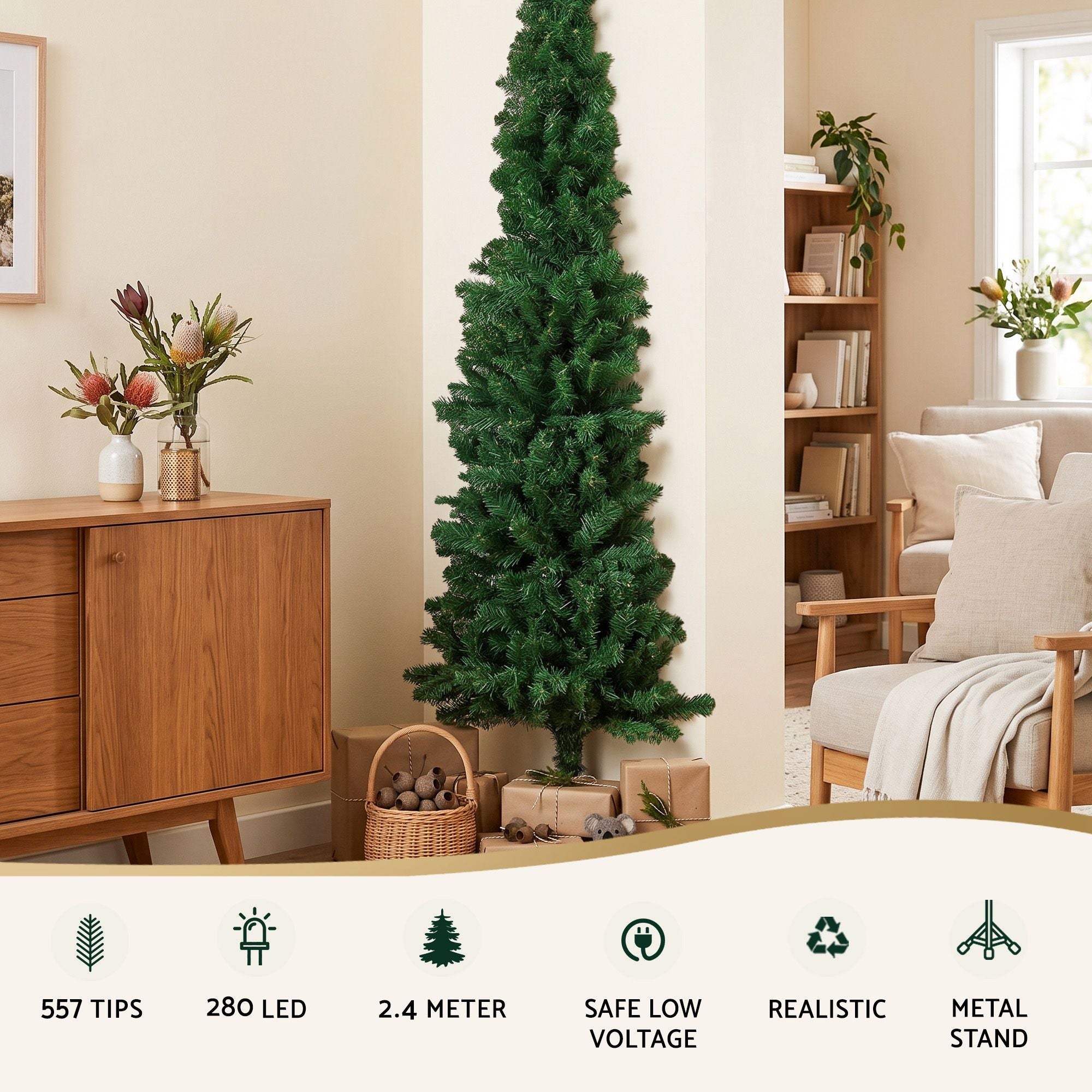 8FT Pre-lit LED Corner Half Christmas Tree - 557 Tips