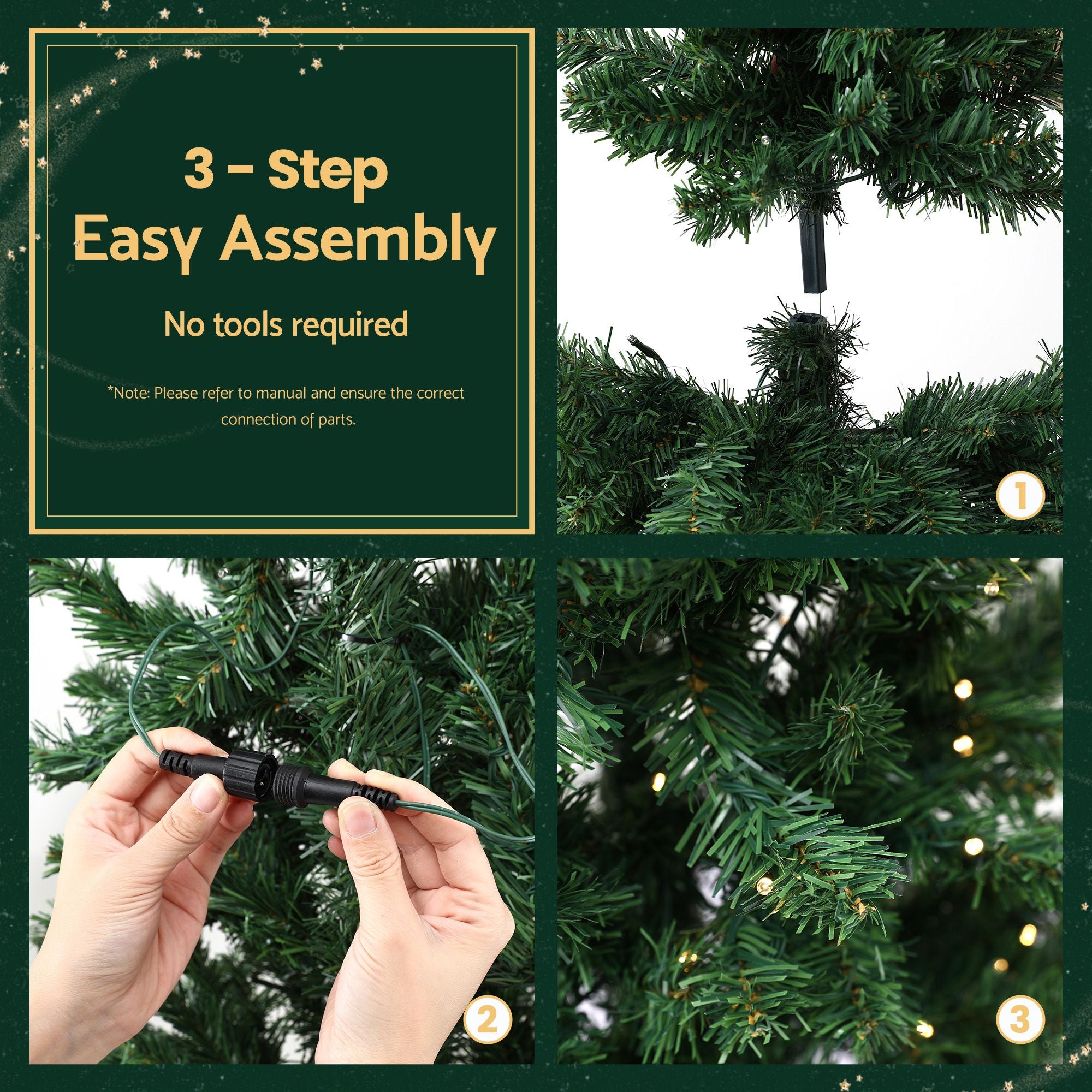 8FT Pre-lit LED Corner Half Christmas Tree - 557 Tips
