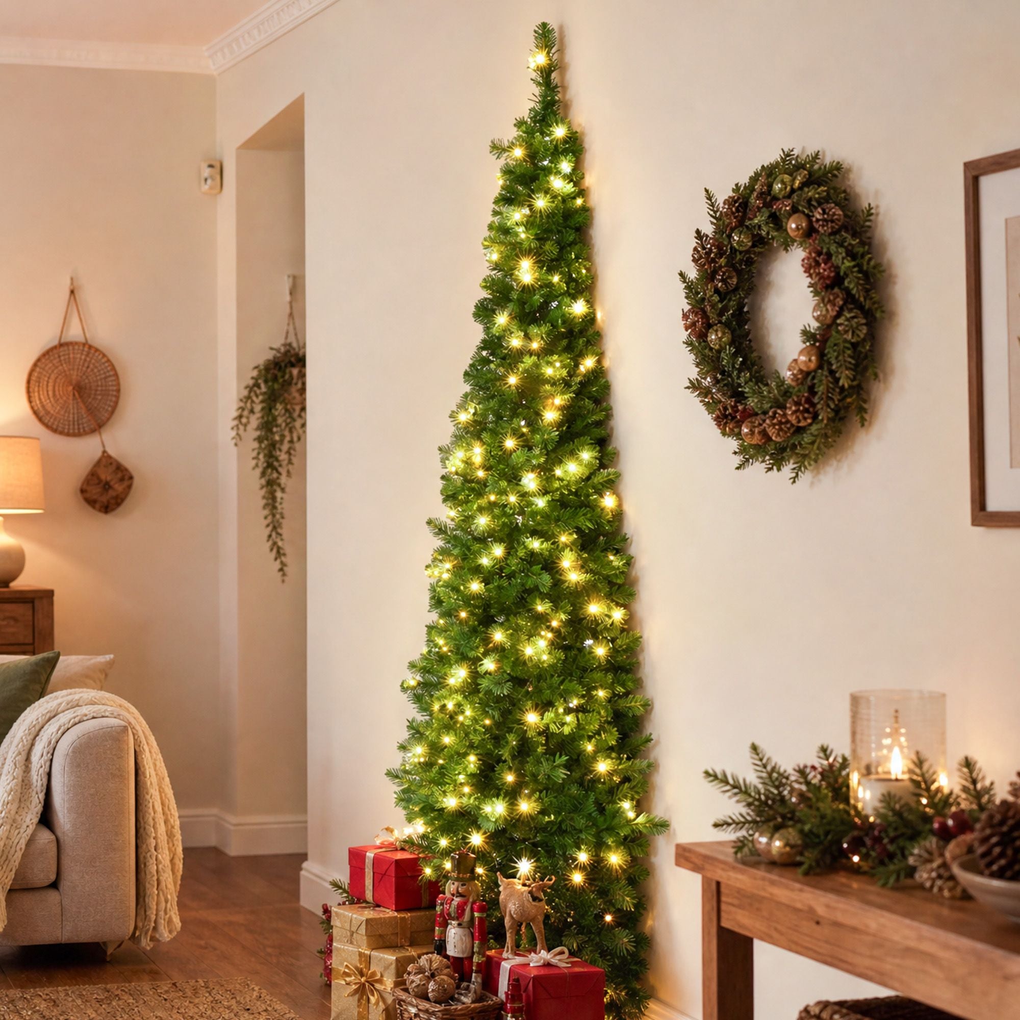 8FT Pre-lit LED Corner Half Christmas Tree - 557 Tips