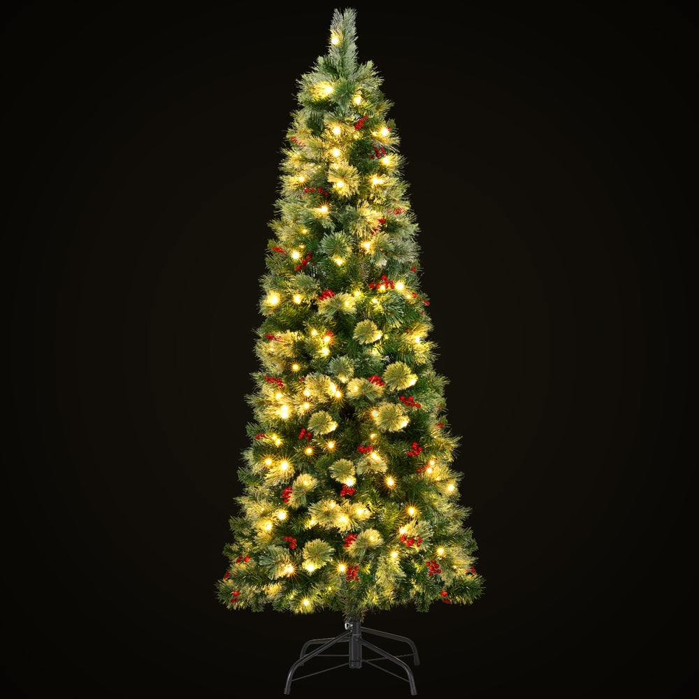 Jingle Jollys Christmas Tree 1.8M LED Xmas Tree Party Decorations Red Barries - Homecoze