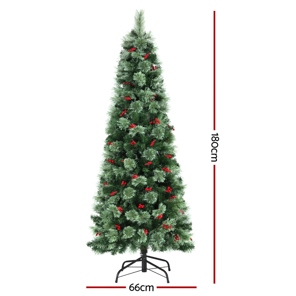 Jingle Jollys Christmas Tree 1.8M LED Xmas Tree Party Decorations Red Barries - Homecoze