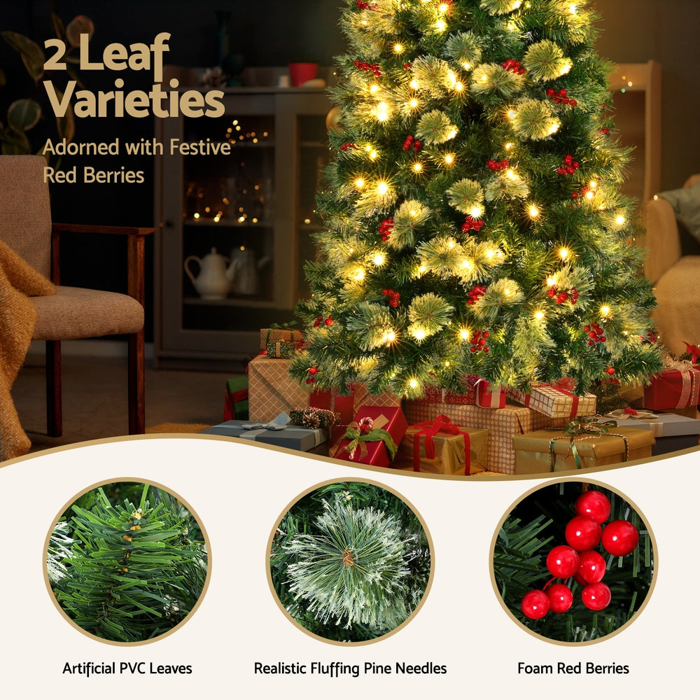 Jingle Jollys Christmas Tree 1.8M LED Xmas Tree Party Decorations Red Barries - Homecoze