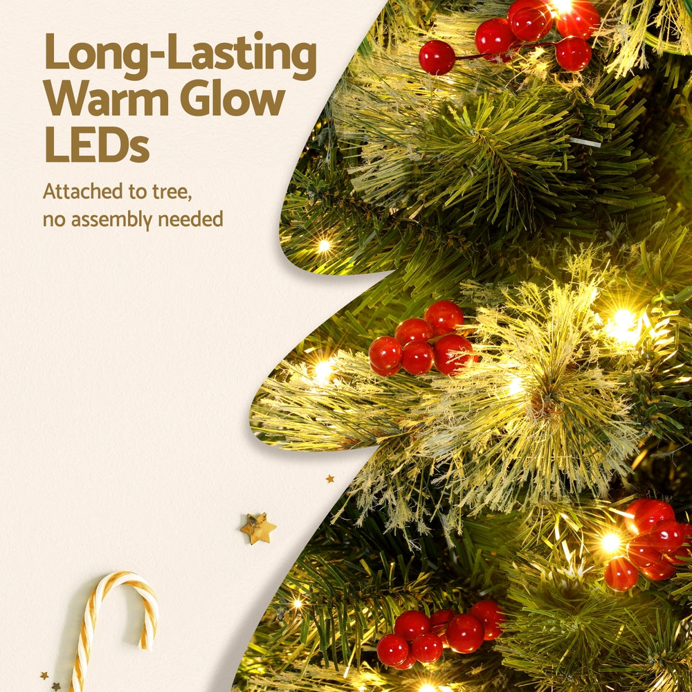 Jingle Jollys Christmas Tree 1.8M LED Xmas Tree Party Decorations Red Barries - Homecoze