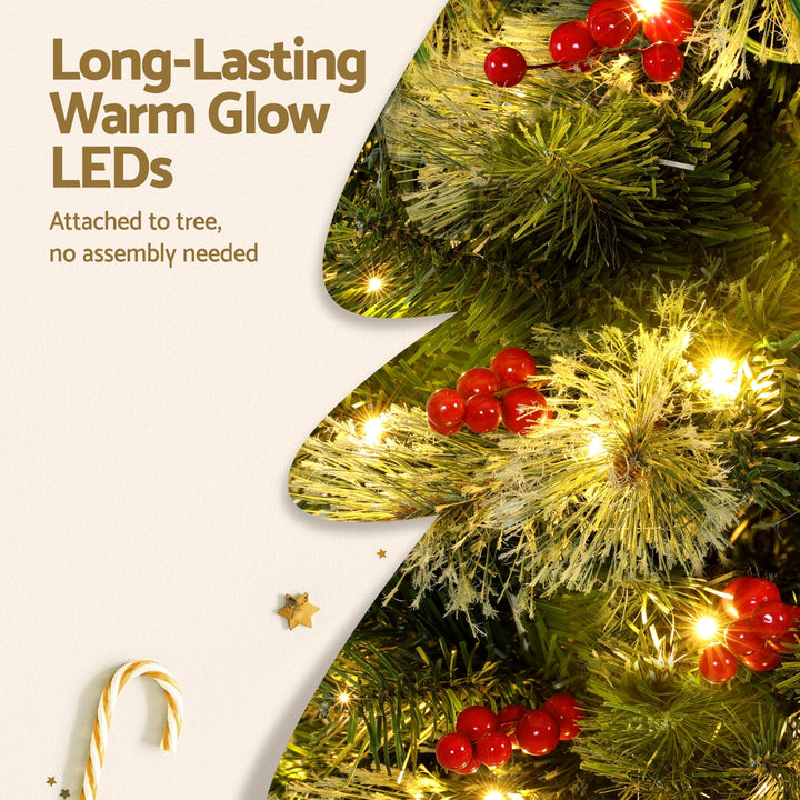 Jingle Jollys Christmas Tree 1.8M LED Xmas Tree Party Decorations Red Barries - Homecoze