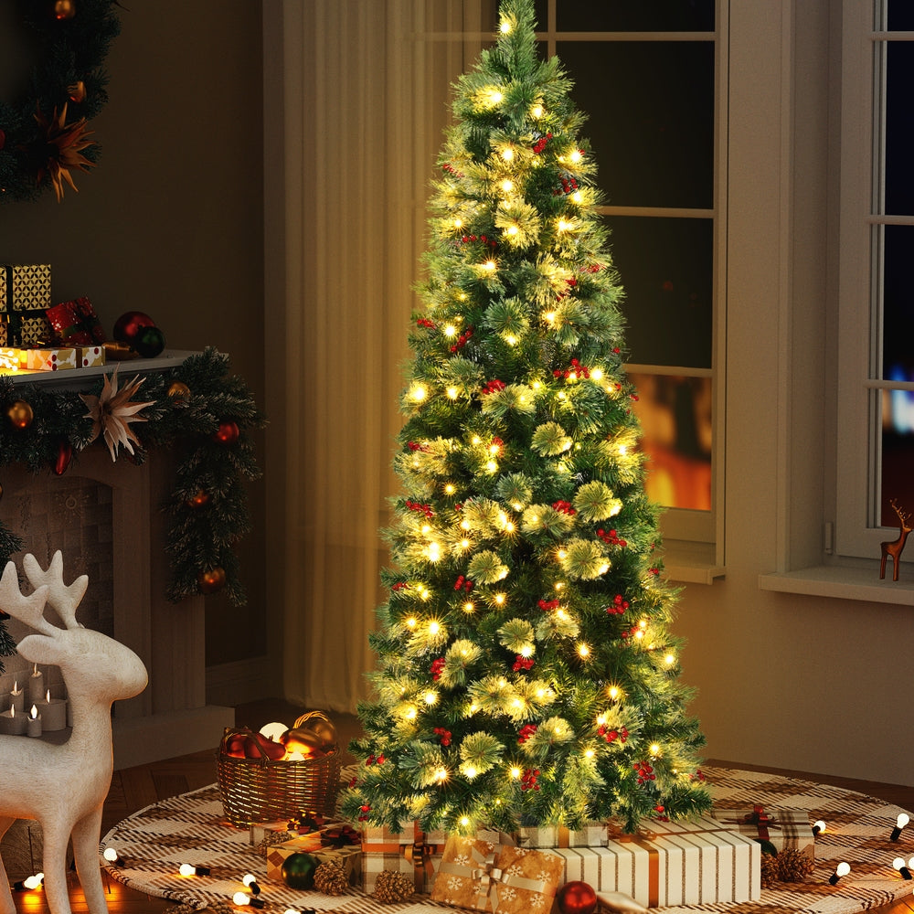 Jingle Jollys Christmas Tree 1.8M LED Xmas Tree Party Decorations Red Barries - Homecoze