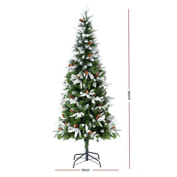 Jingle Jollys Christmas Tree 190cm Pine Cones LED Flocking Xmas Tree 680 Tips - Homecoze