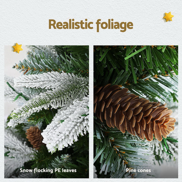 Jingle Jollys Christmas Tree 190cm Pine Cones LED Flocking Xmas Tree 680 Tips - Homecoze