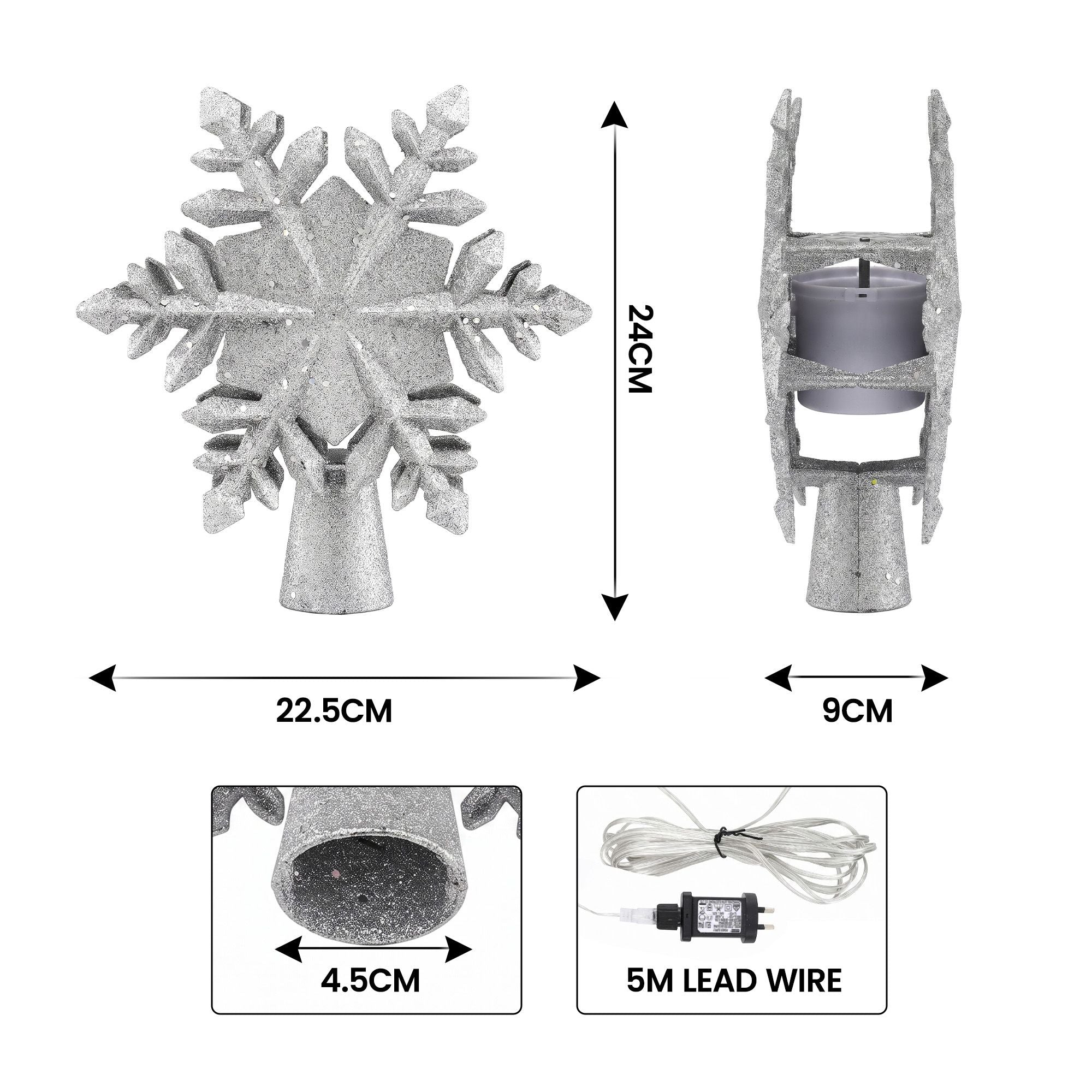 Snowflake Projector Christmas Tree Topper 23cm - Silver