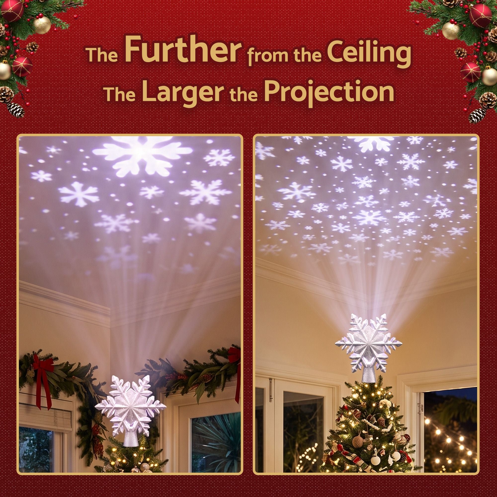 Snowflake Projector Christmas Tree Topper 23cm - Silver