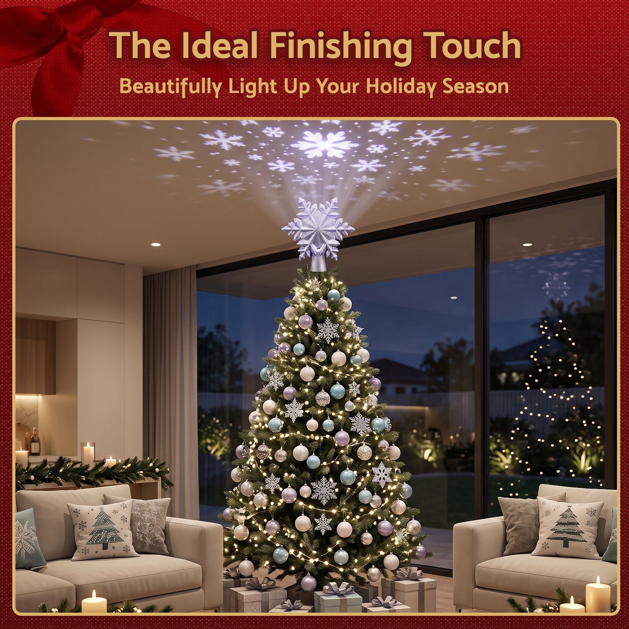 Snowflake Projector Christmas Tree Topper 23cm - Silver