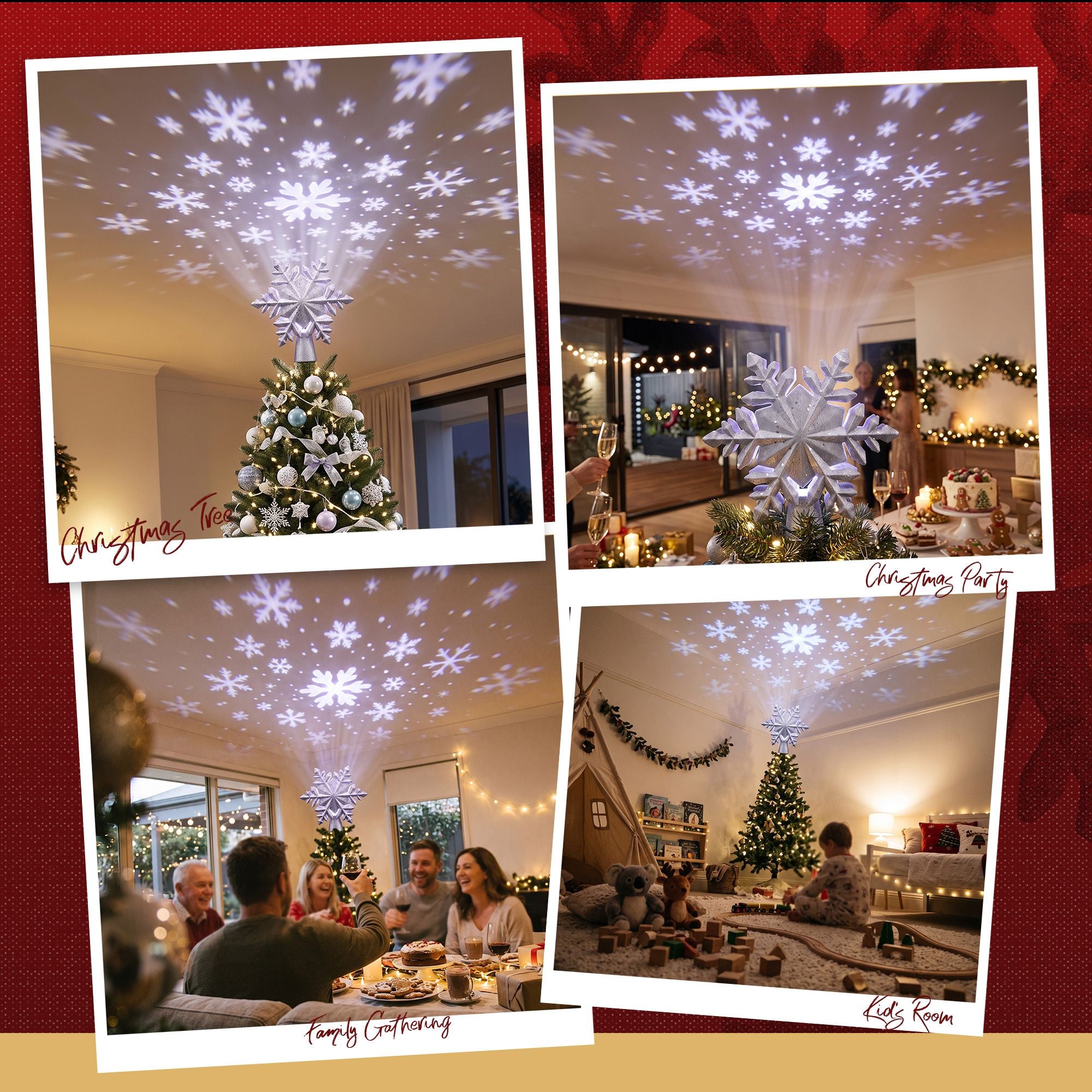 Snowflake Projector Christmas Tree Topper 23cm - Silver