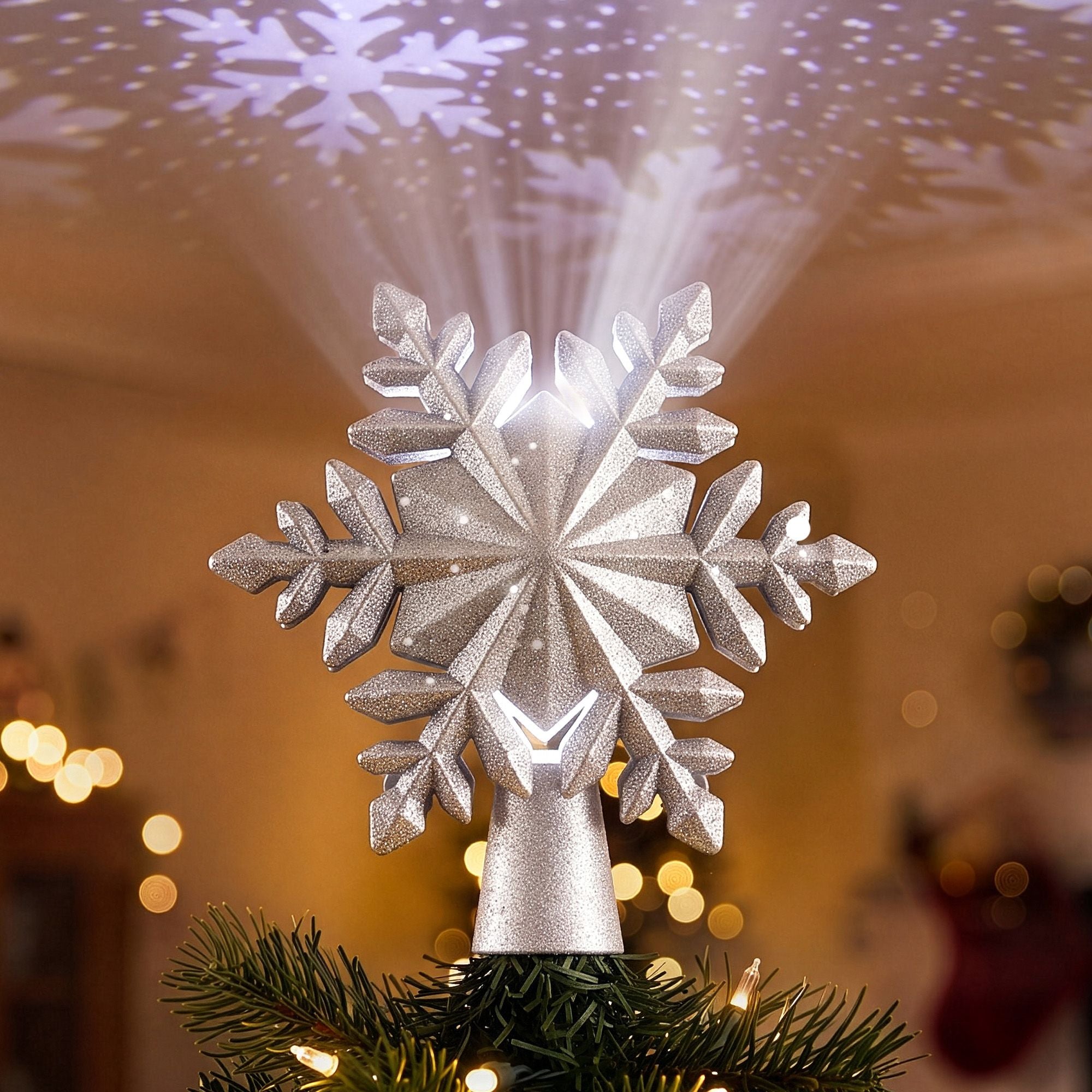 Snowflake Projector Christmas Tree Topper 23cm - Silver