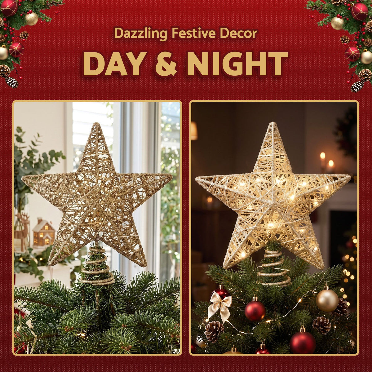 3D LED Christmas Tree Topper Star 23cm - Gold