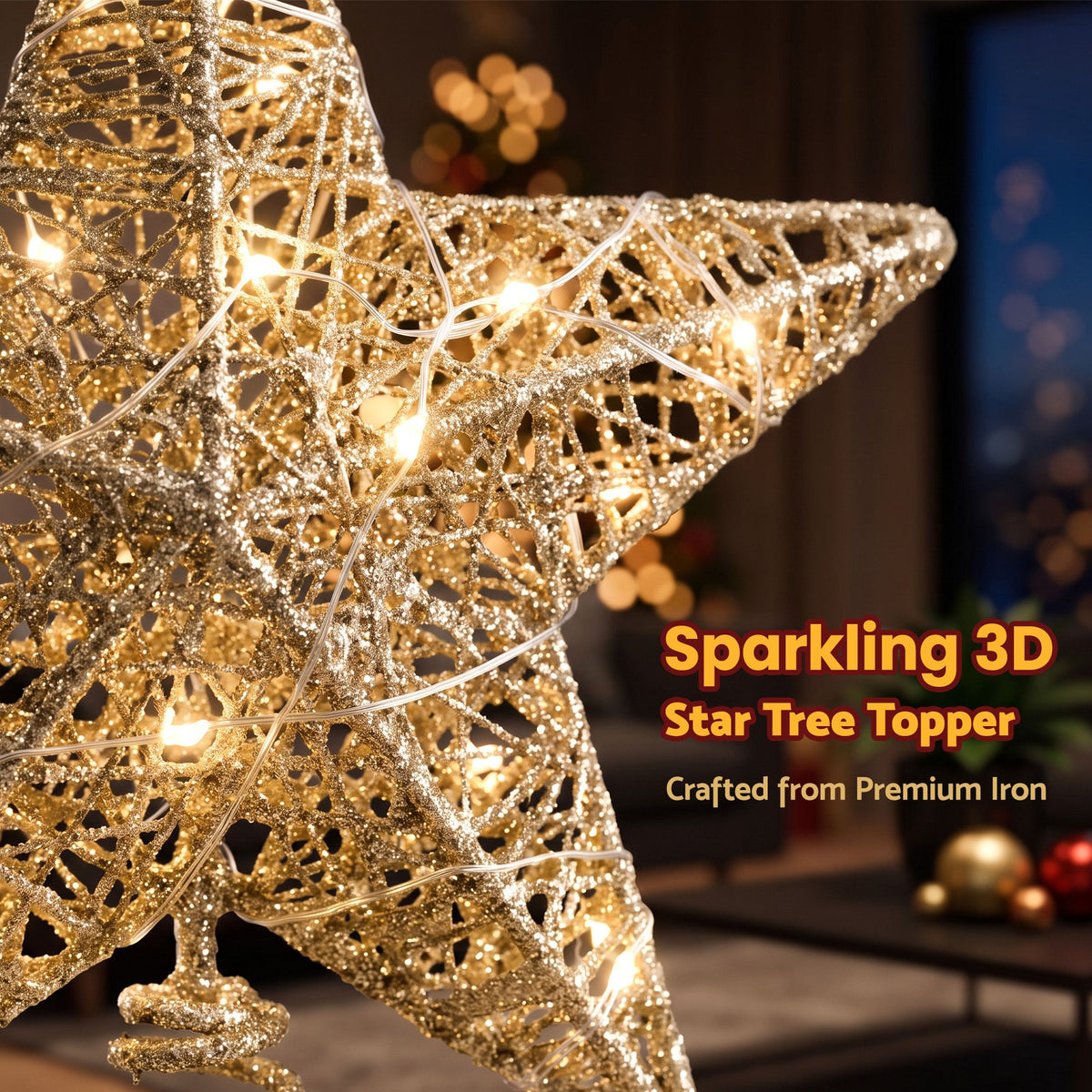 3D LED Christmas Tree Topper Star 23cm - Gold