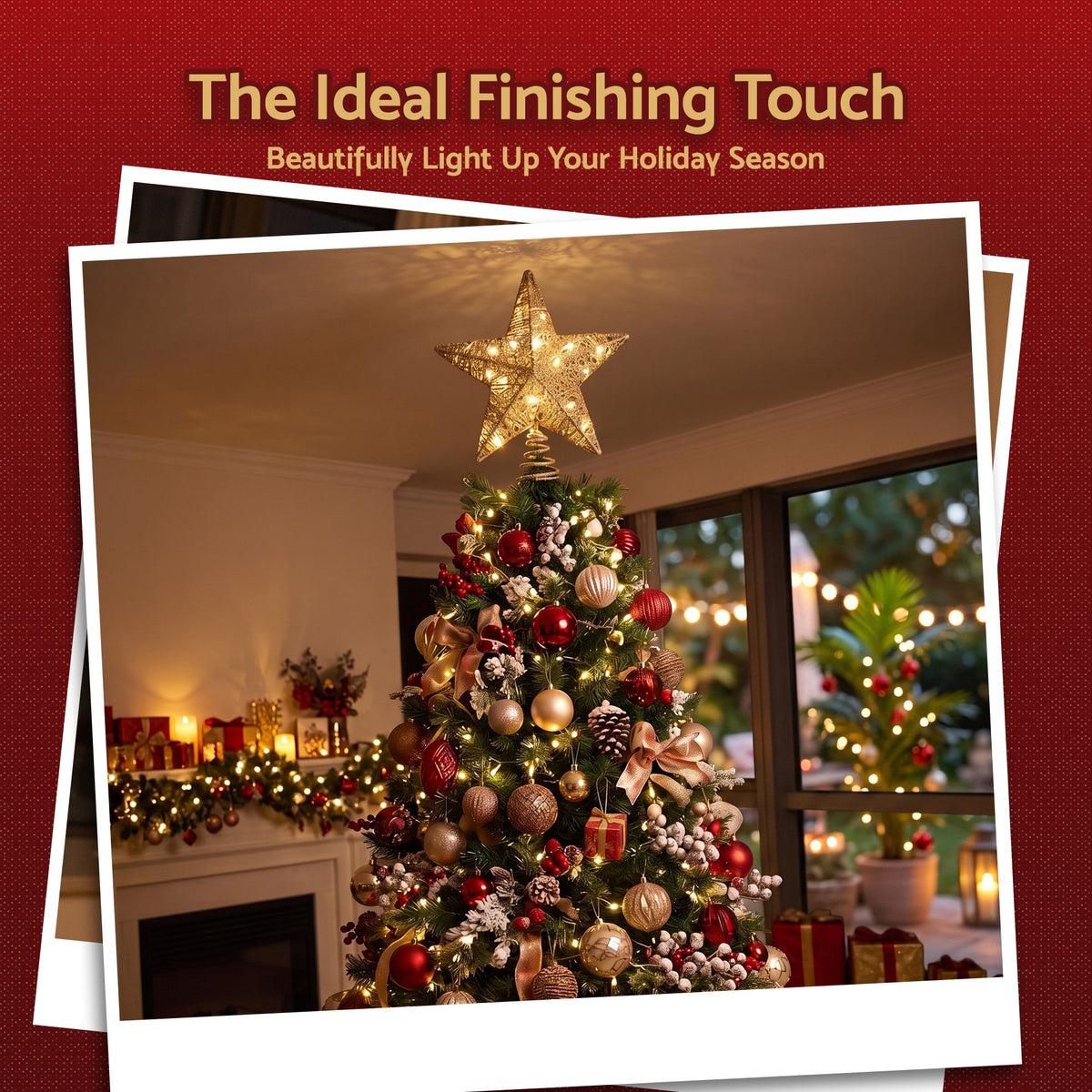 3D LED Christmas Tree Topper Star 23cm - Gold