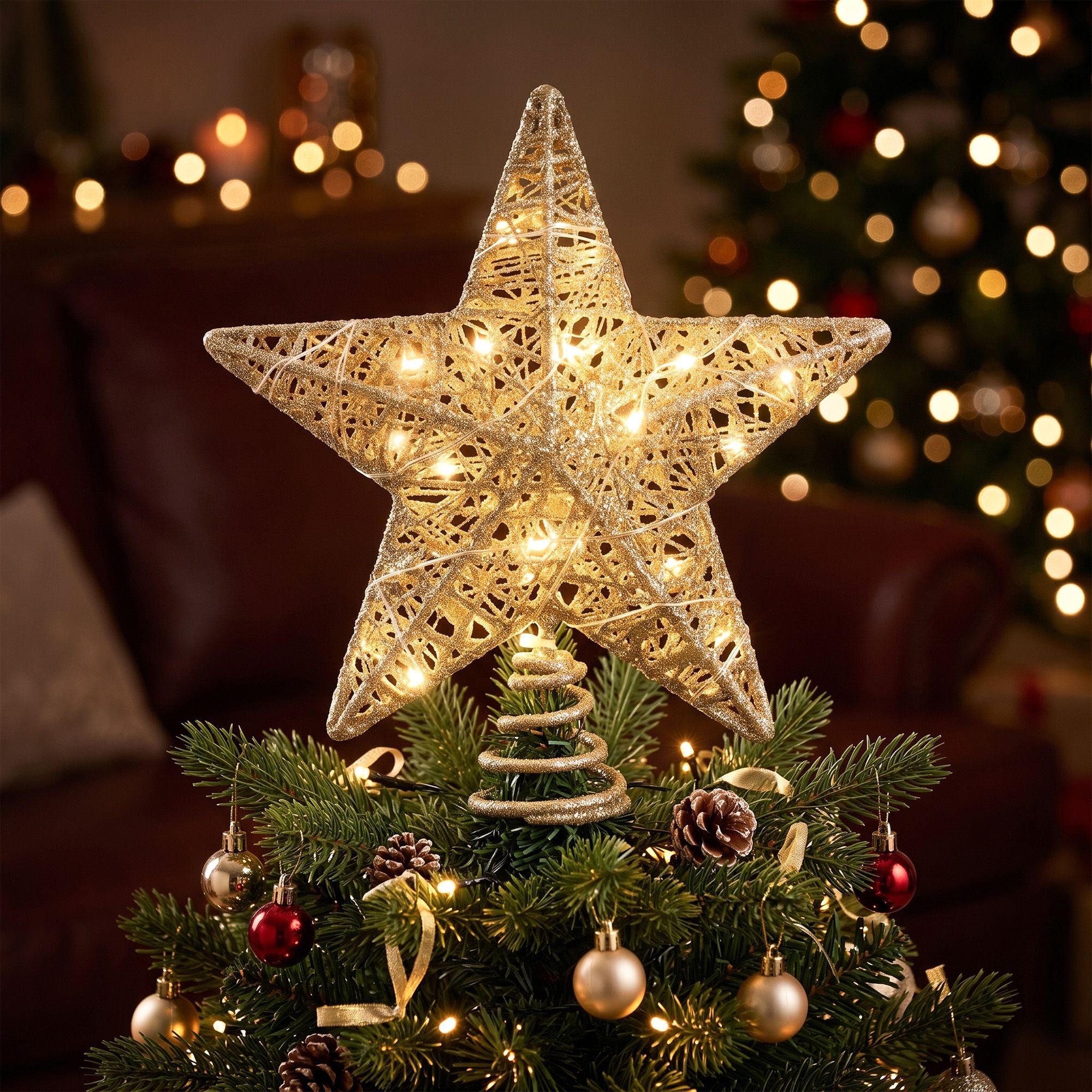 3D LED Christmas Tree Topper Star 23cm - Gold