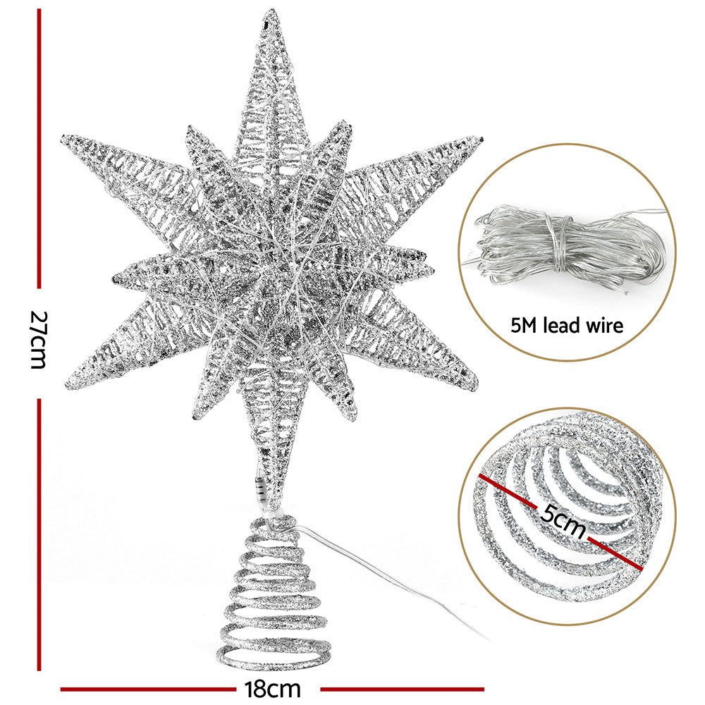 Jingle Jollys 3D Christmas Tree Topper Star LED Decorations Xmas Party Timer - Homecoze