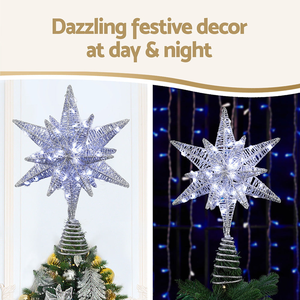 Jingle Jollys 3D Christmas Tree Topper Star LED Decorations Xmas Party Timer - Homecoze