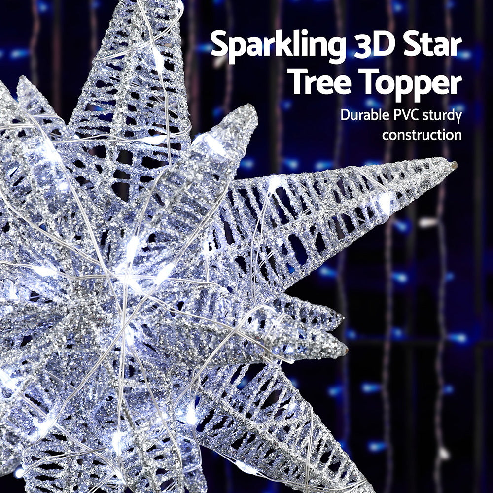 Jingle Jollys 3D Christmas Tree Topper Star LED Decorations Xmas Party Timer - Homecoze