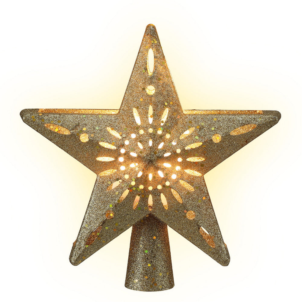 Jingle Jollys Christmas Tree Topper Star Snowflake Projector Party Glitter Gold - Homecoze