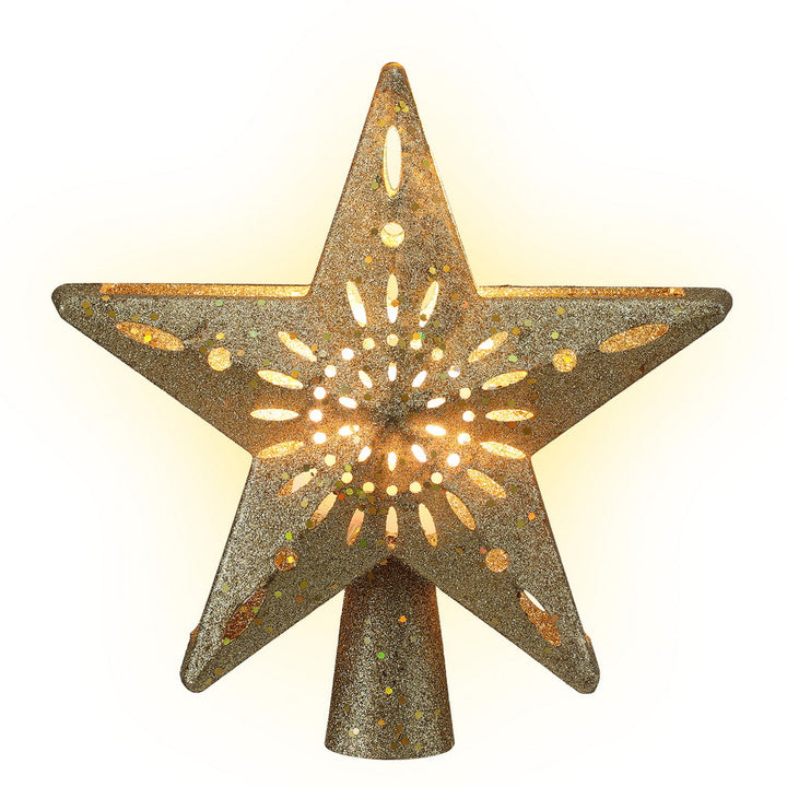 Jingle Jollys Christmas Tree Topper Star Snowflake Projector Party Glitter Gold - Homecoze