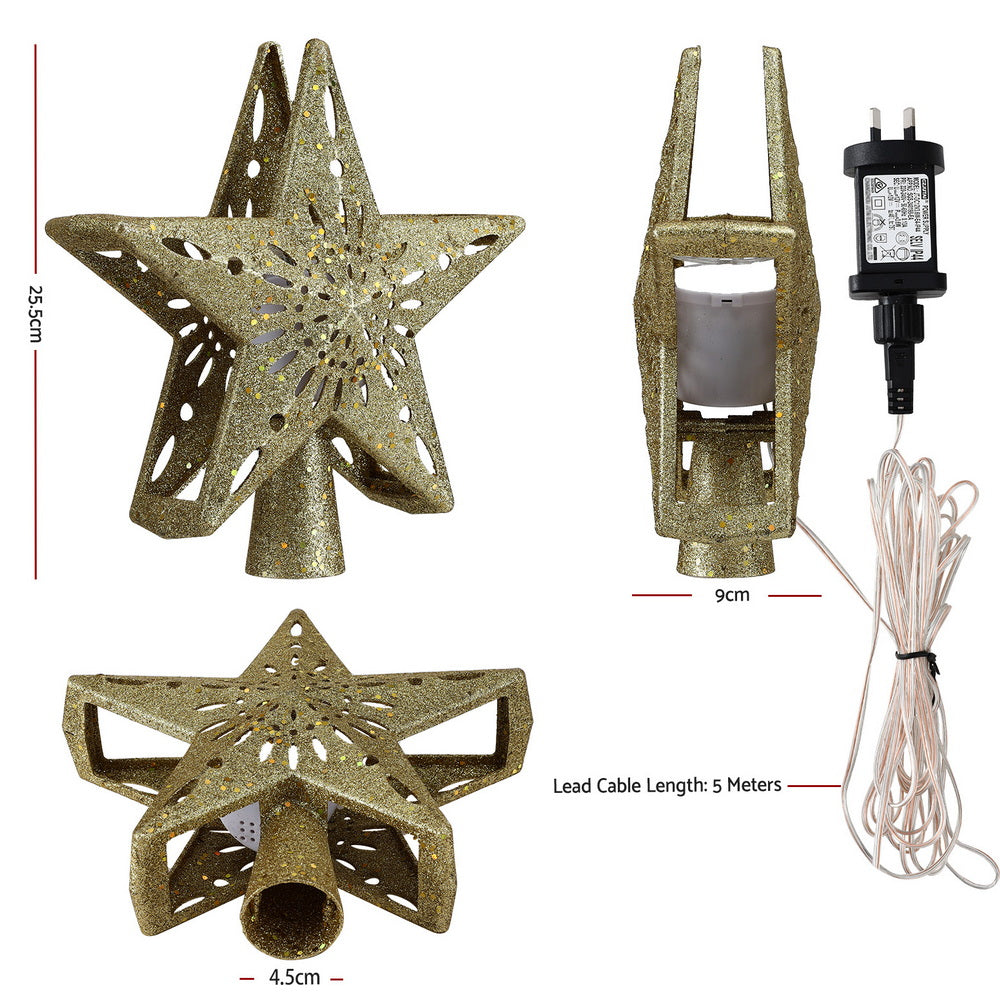 Jingle Jollys Christmas Tree Topper Star Snowflake Projector Party Glitter Gold - Homecoze